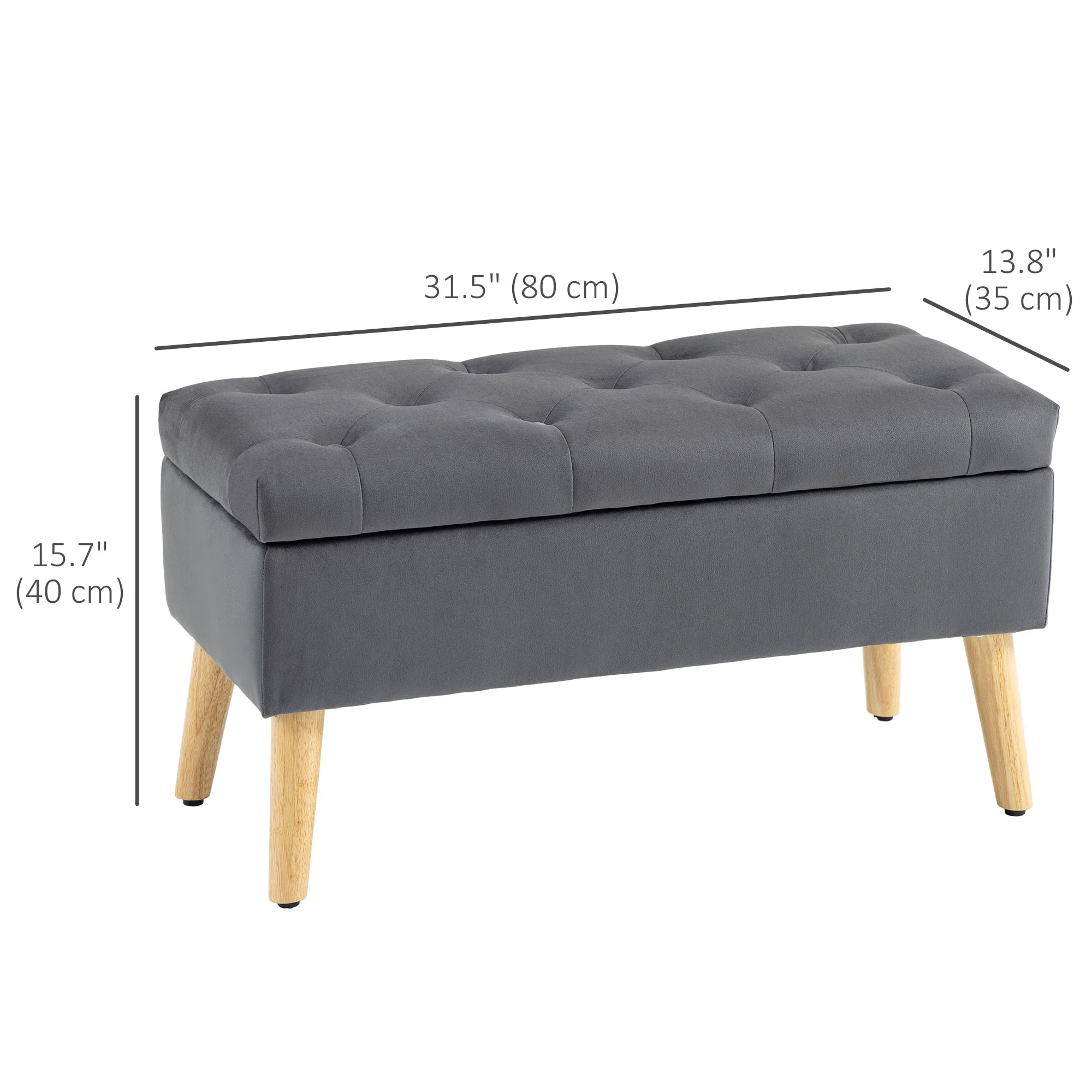 Velvet Upholstered Storage Ottoman Bench with Lid & Wood Legs for Entryway, Charcoal Grey - Image 5