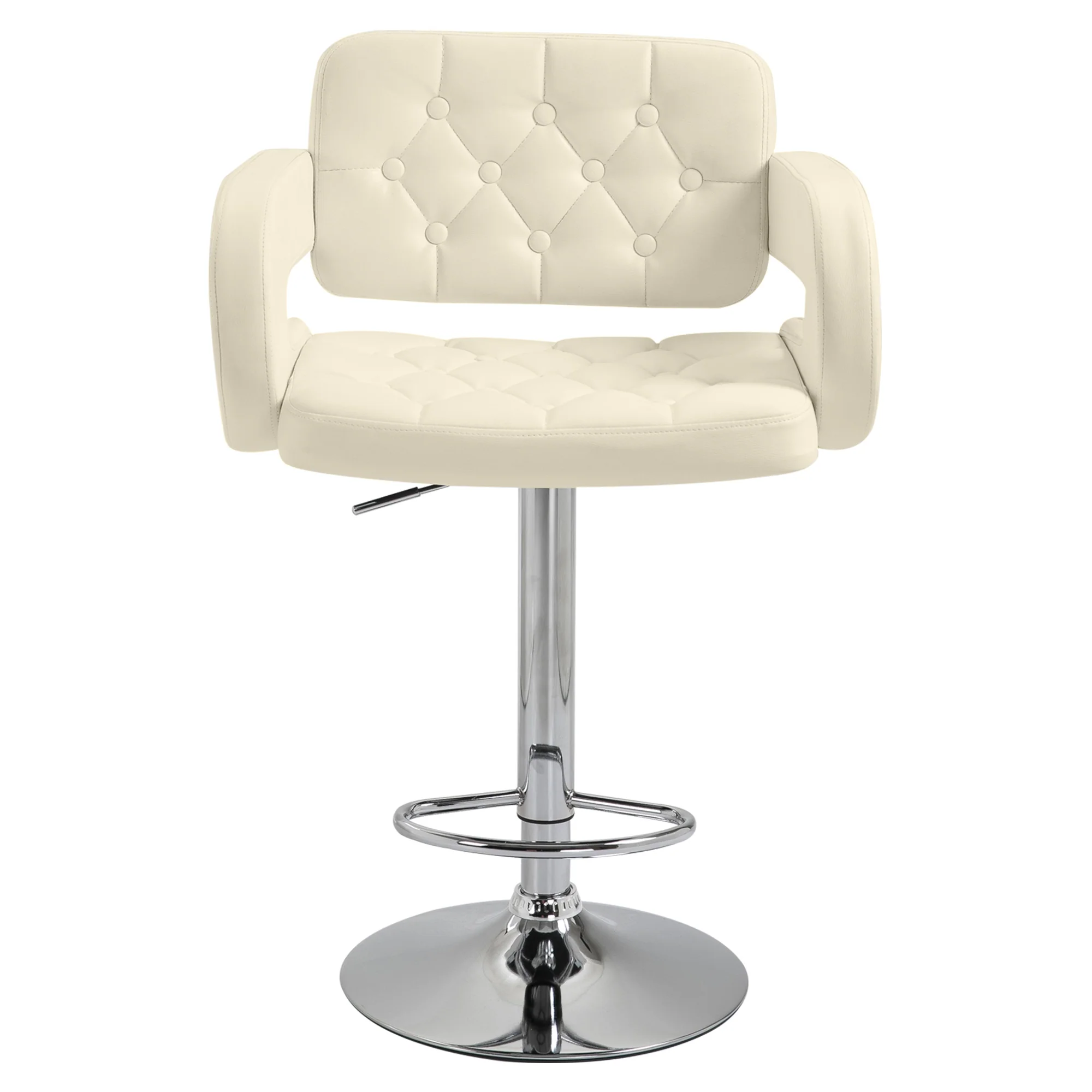PU Leather Swivel Bar Stool with Extra Large Seat, Armrest and Footrest, Beige - Image 2