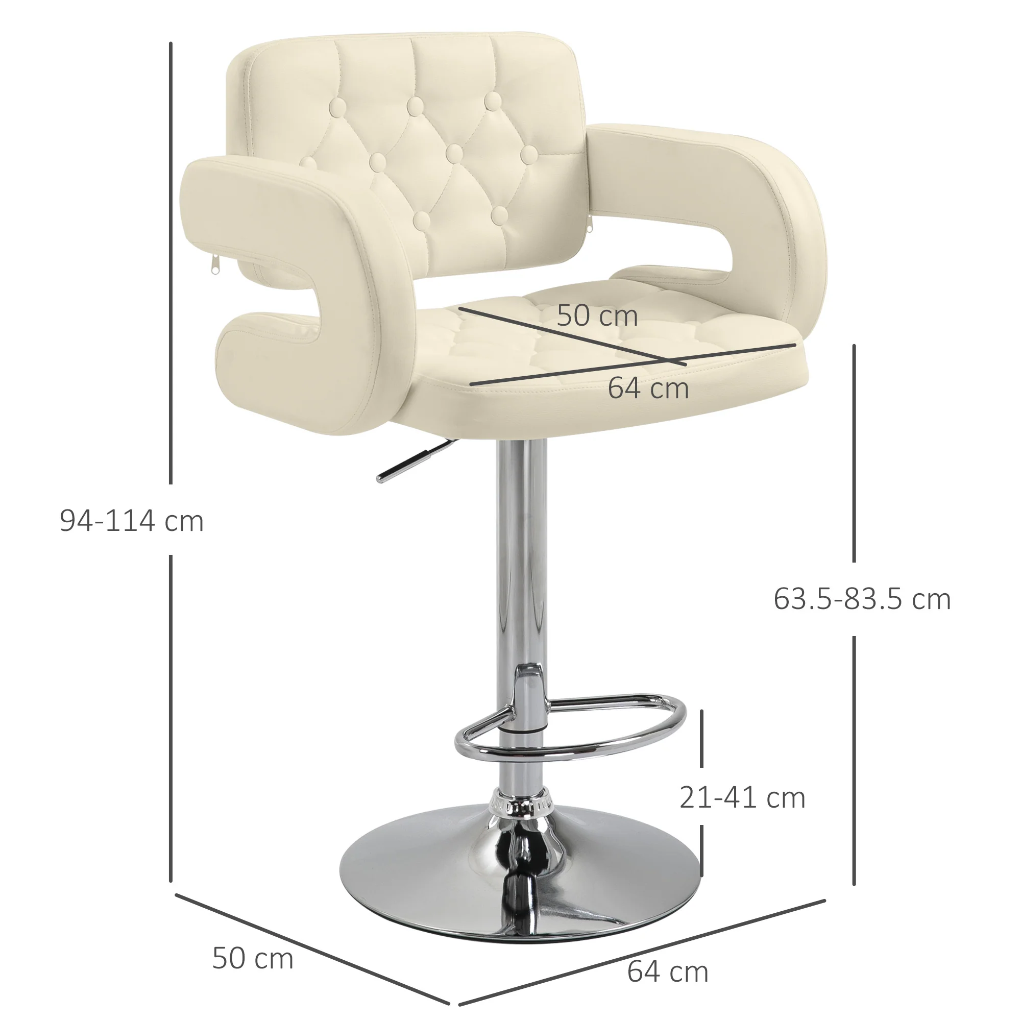 PU Leather Swivel Bar Stool with Extra Large Seat, Armrest and Footrest, Beige - Image 5