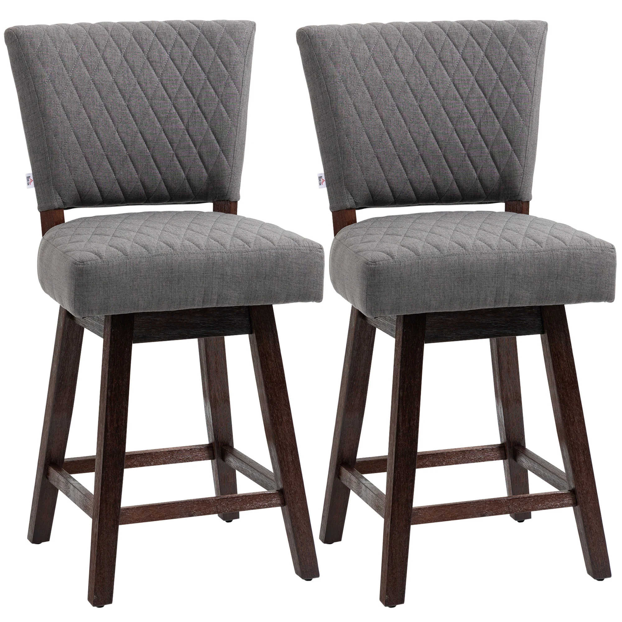 Set of 2 Swivel Bar Stools with Footrest & Back, Dark Grey