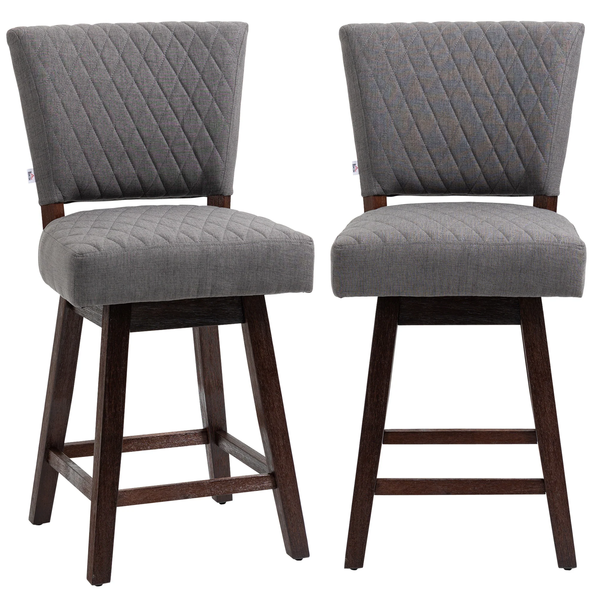 Set of 2 Swivel Bar Stools with Footrest & Back, Dark Grey - Image 2