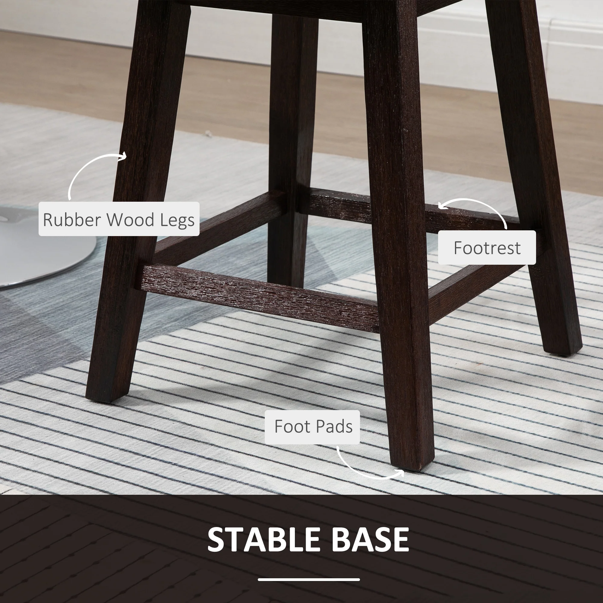 Set of 2 Swivel Bar Stools with Footrest & Back, Dark Grey - Image 7