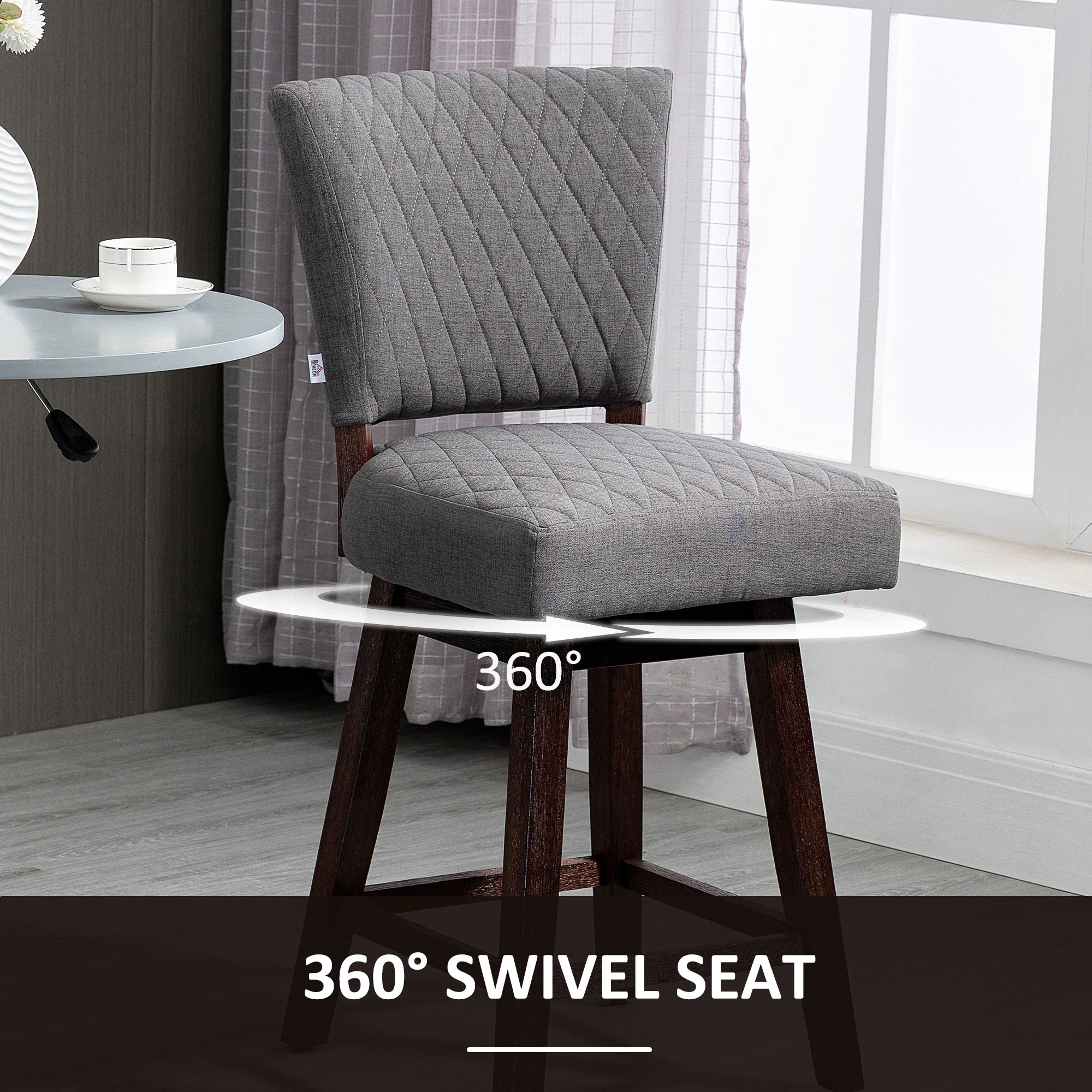 Set of 2 Swivel Bar Stools with Footrest & Back, Dark Grey - Image 8