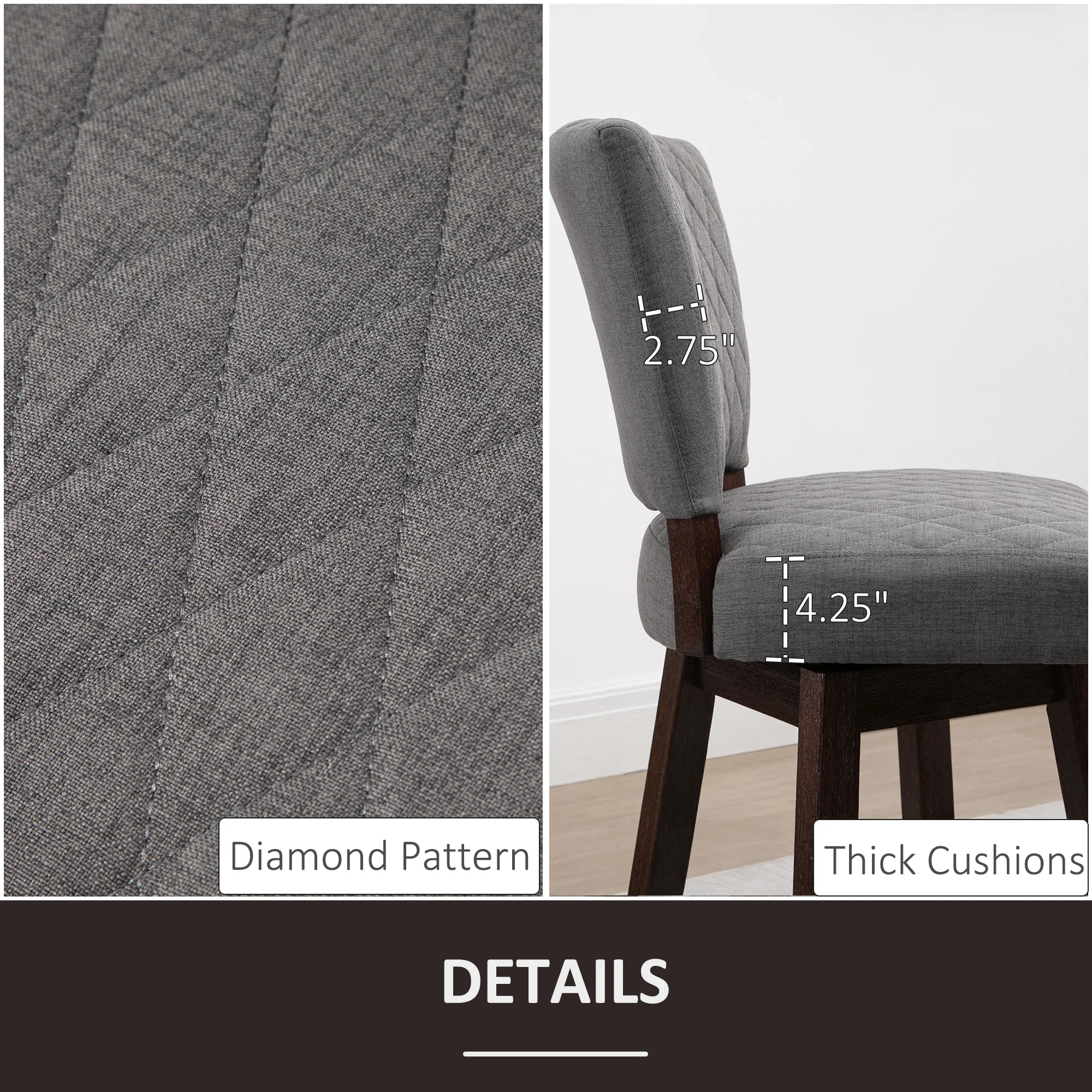 Set of 2 Swivel Bar Stools with Footrest & Back, Dark Grey - Image 9