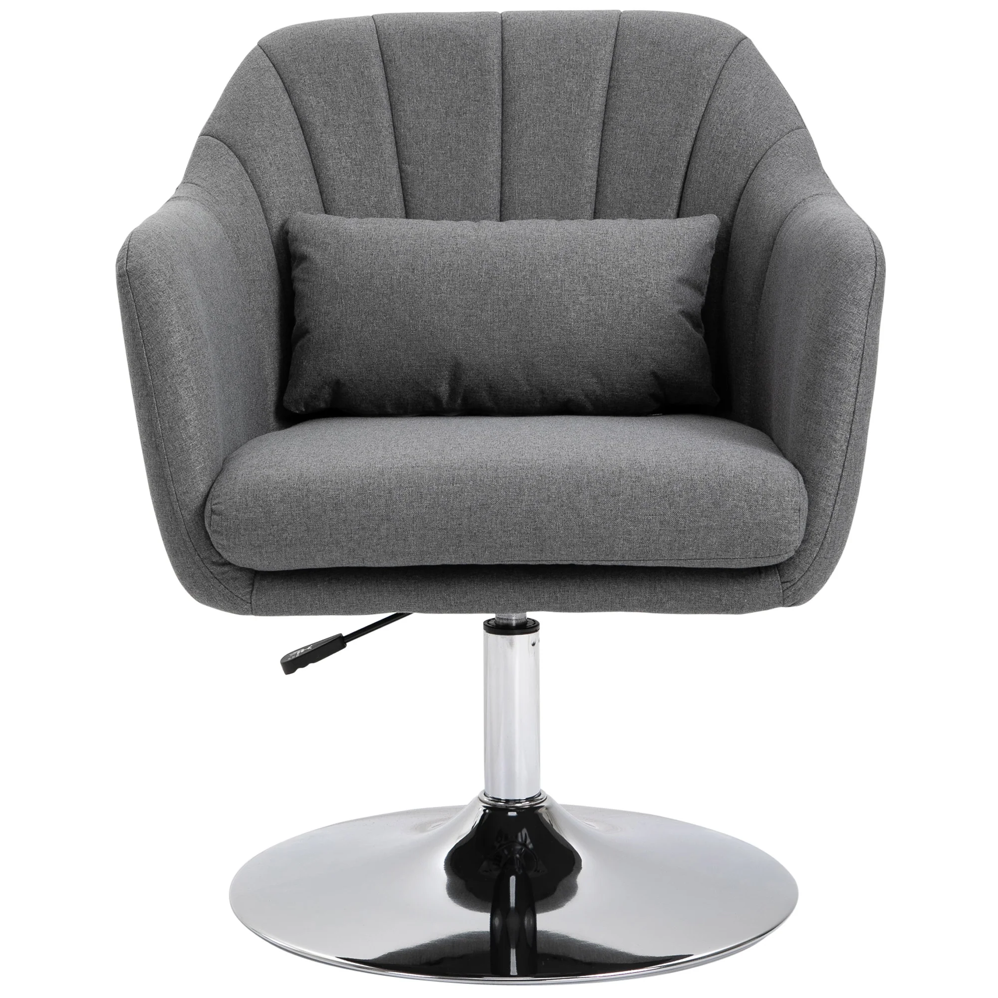 Swivel Linen Accent Chair with Adjustable Height & Back Pillow for Bedroom Office, Dark Grey - Image 2