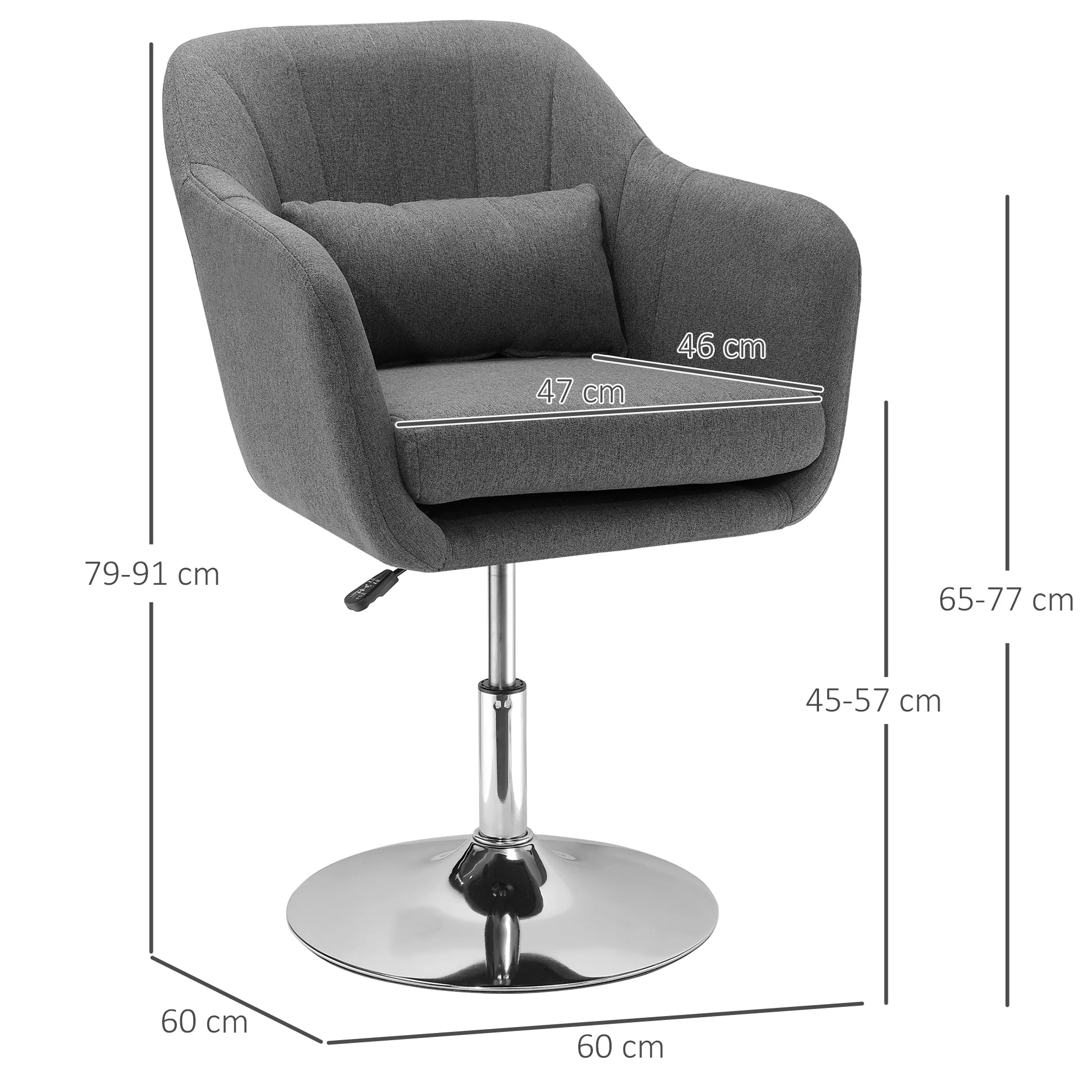 Swivel Linen Accent Chair with Adjustable Height & Back Pillow for Bedroom Office, Dark Grey - Image 5