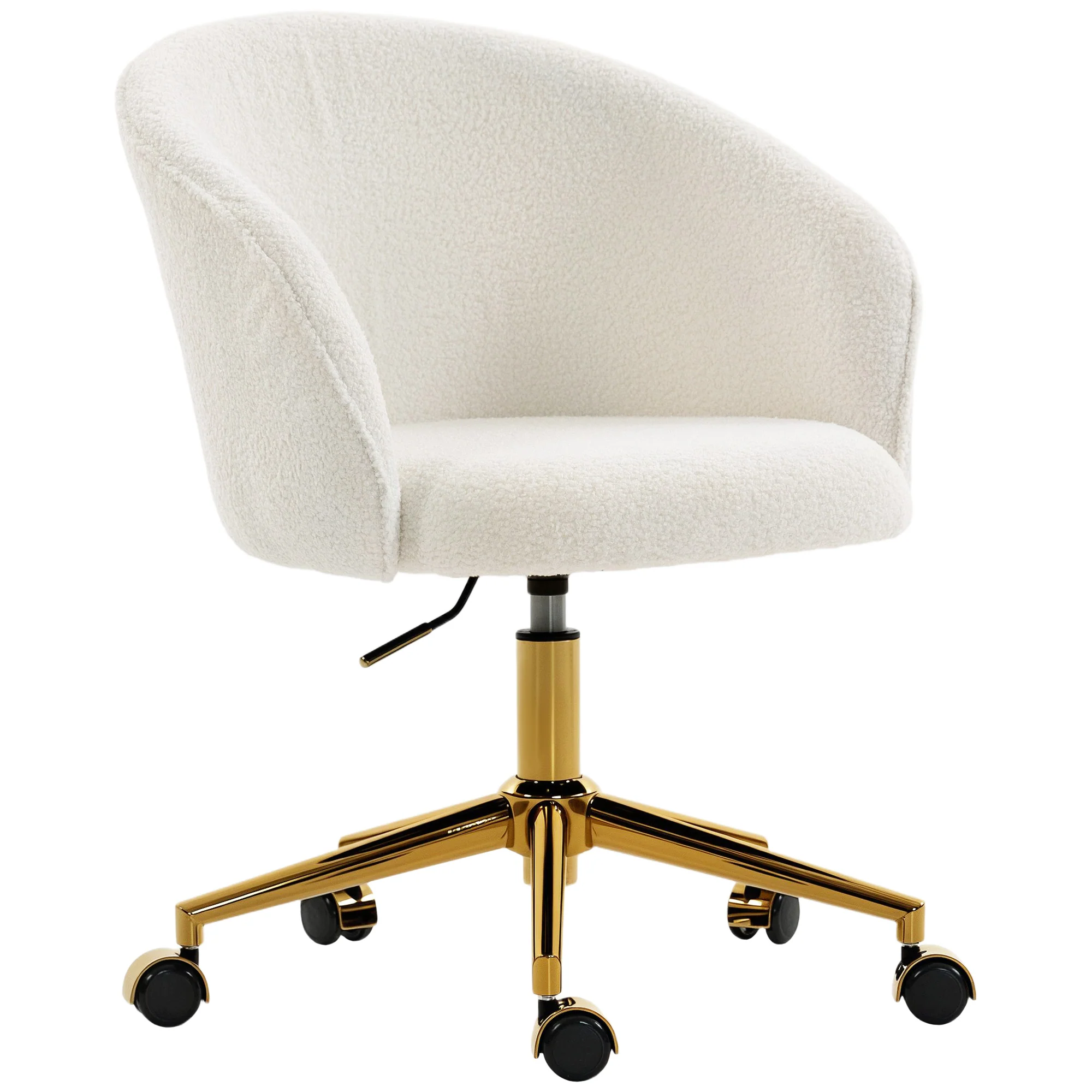 Teddy Fleece Upholstered Vanity Desk Chair with Adjustable Height, Rolling Wheels, Cream White - Image 12