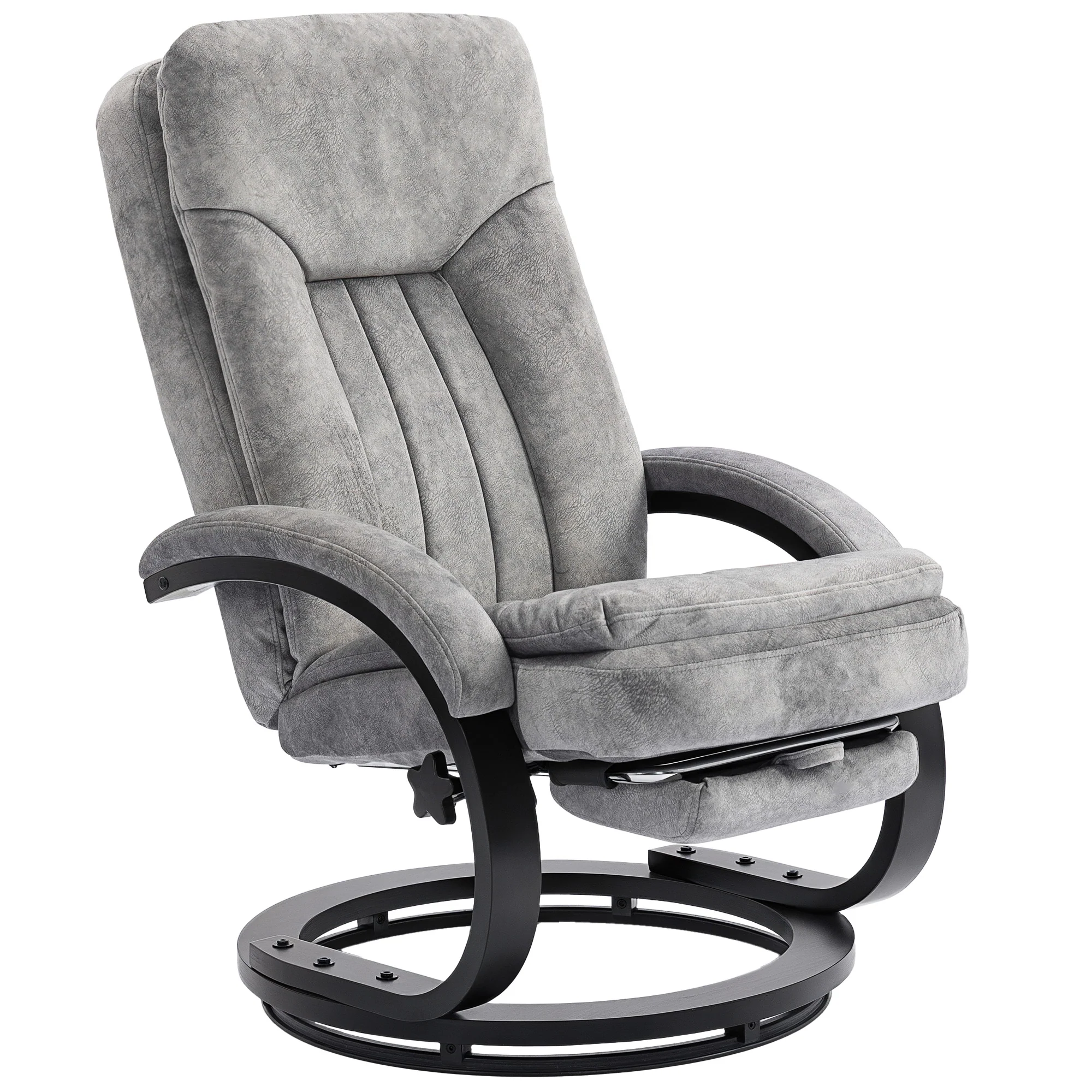 Plush Velvet Upholstered Swivel Recliner Chair with Footrest, Manual Recliner Armchair for Living Room, Grey - Image 2