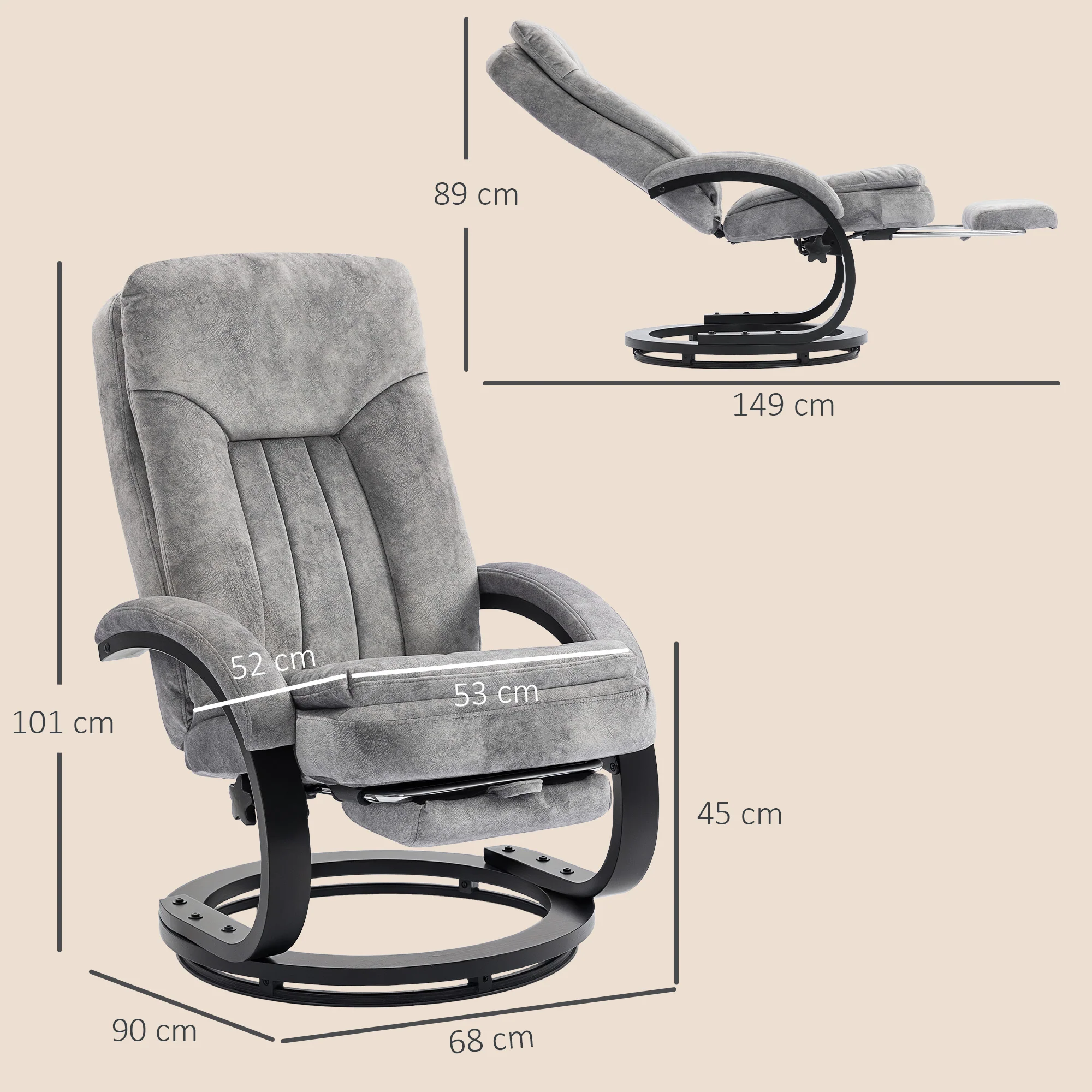 Plush Velvet Upholstered Swivel Recliner Chair with Footrest, Manual Recliner Armchair for Living Room, Grey - Image 5