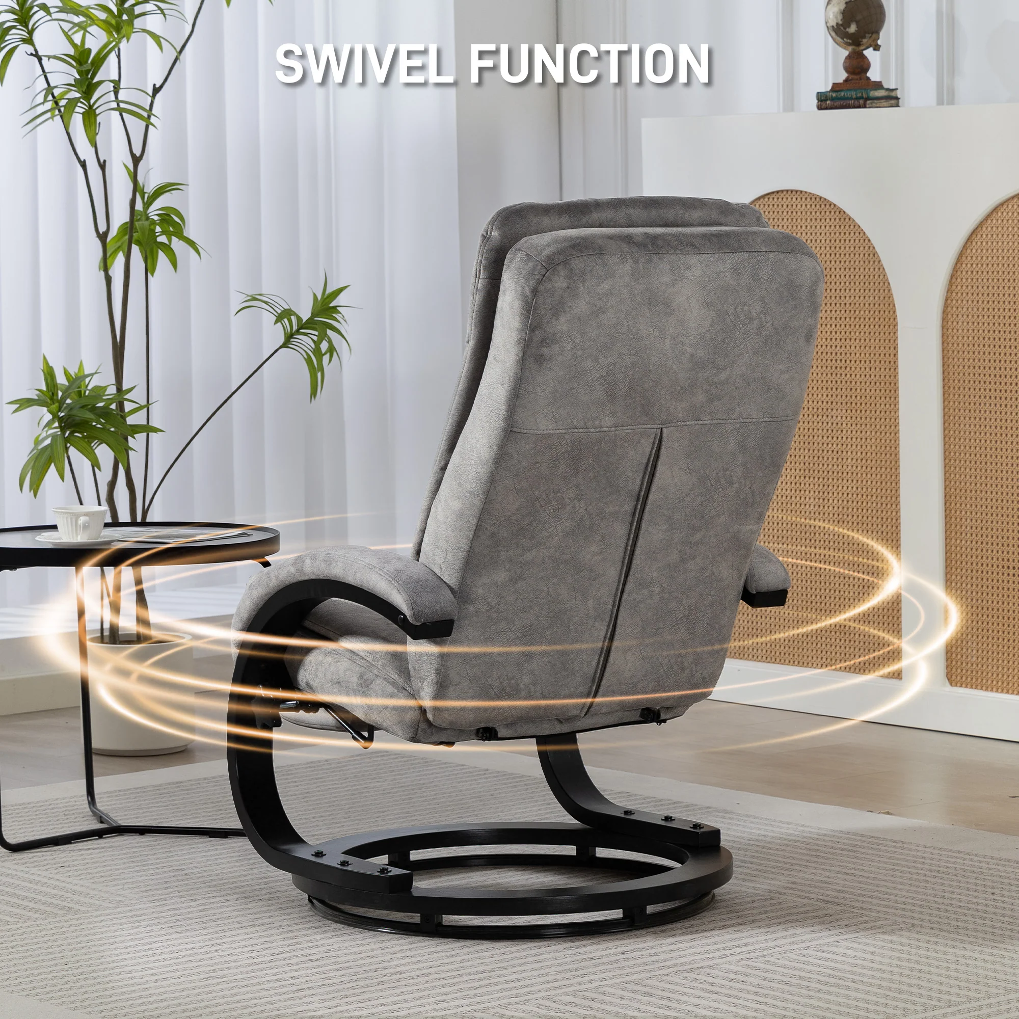 Plush Velvet Upholstered Swivel Recliner Chair with Footrest, Manual Recliner Armchair for Living Room, Grey - Image 7