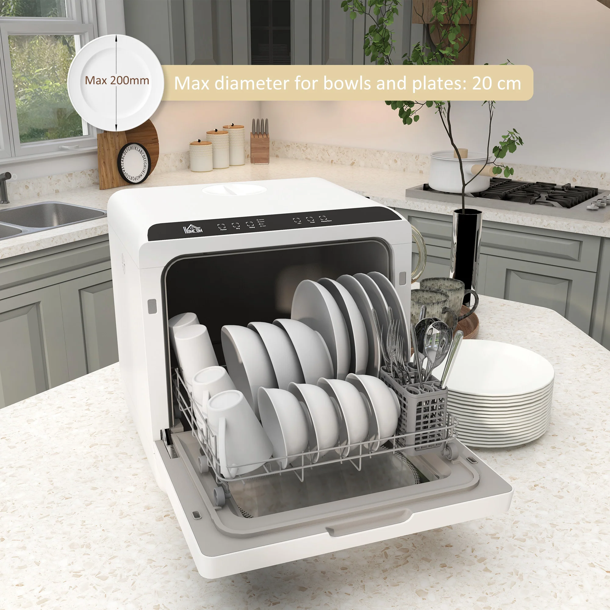 Table Top Dishwasher, Mini Countertop Dishwasher with Built-in 6L Water Tank, 6 Programs, White - Image 11