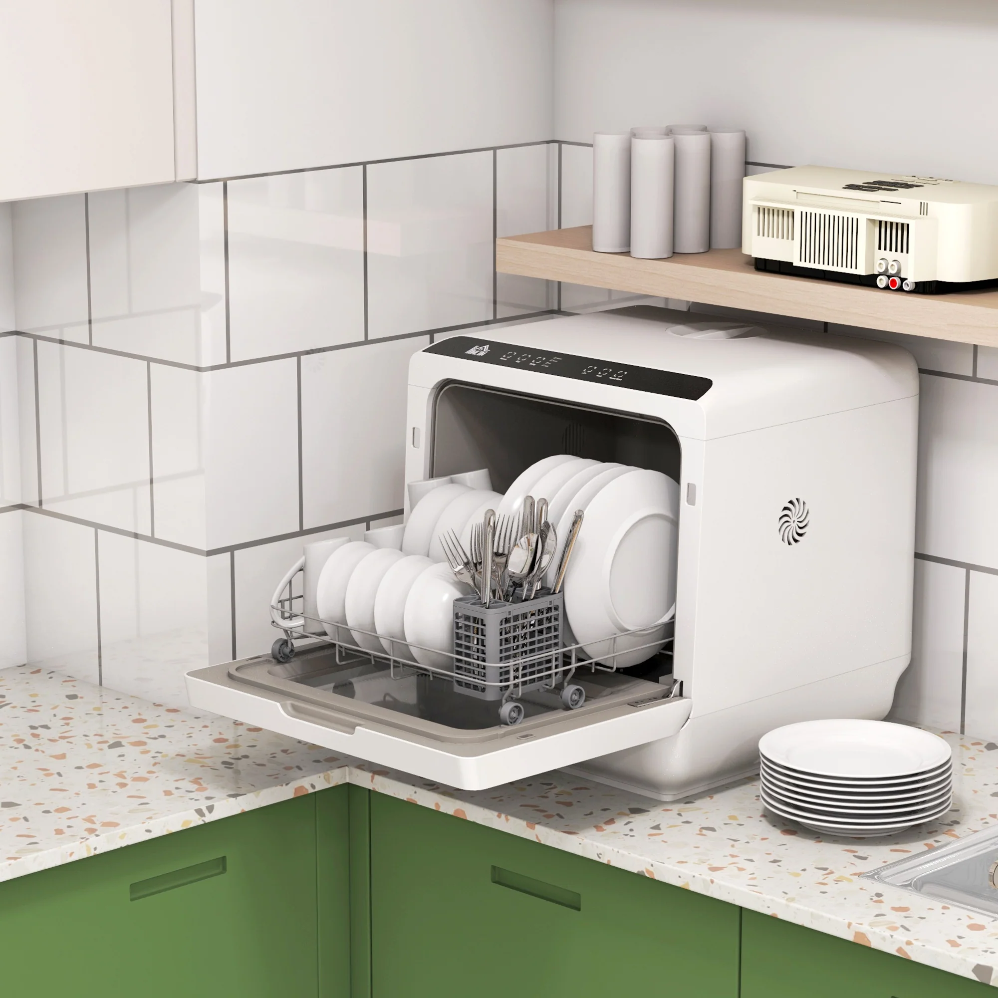 Table Top Dishwasher, Mini Countertop Dishwasher with Built-in 6L Water Tank, 6 Programs, White - Image 3