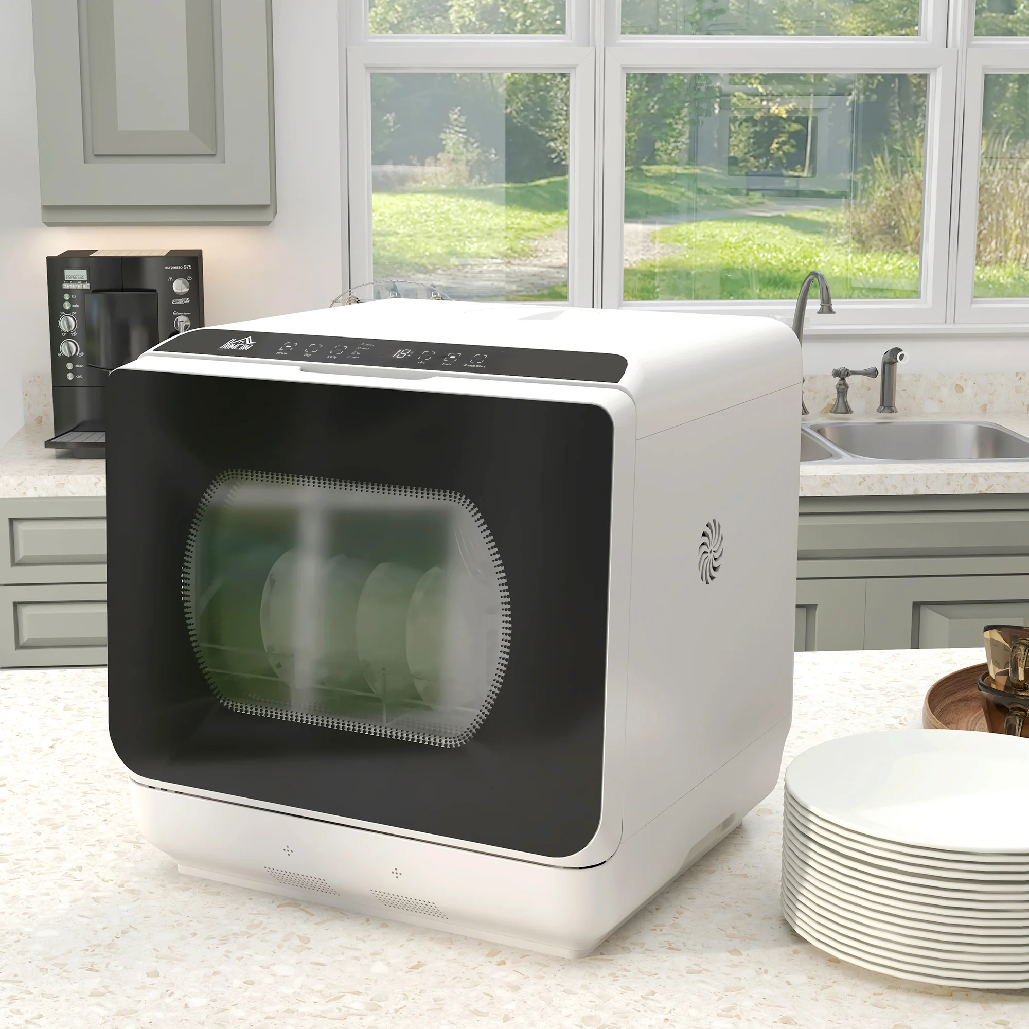 Table Top Dishwasher, Mini Countertop Dishwasher with Built-in 6L Water Tank, 6 Programs, White - Image 4