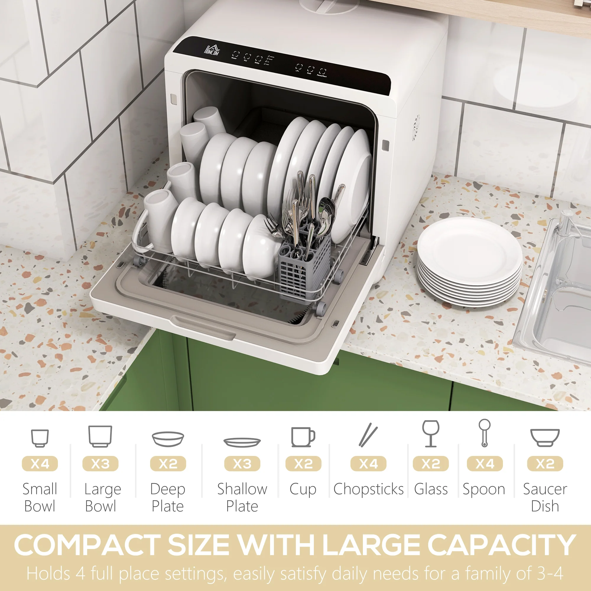 Table Top Dishwasher, Mini Countertop Dishwasher with Built-in 6L Water Tank, 6 Programs, White - Image 6