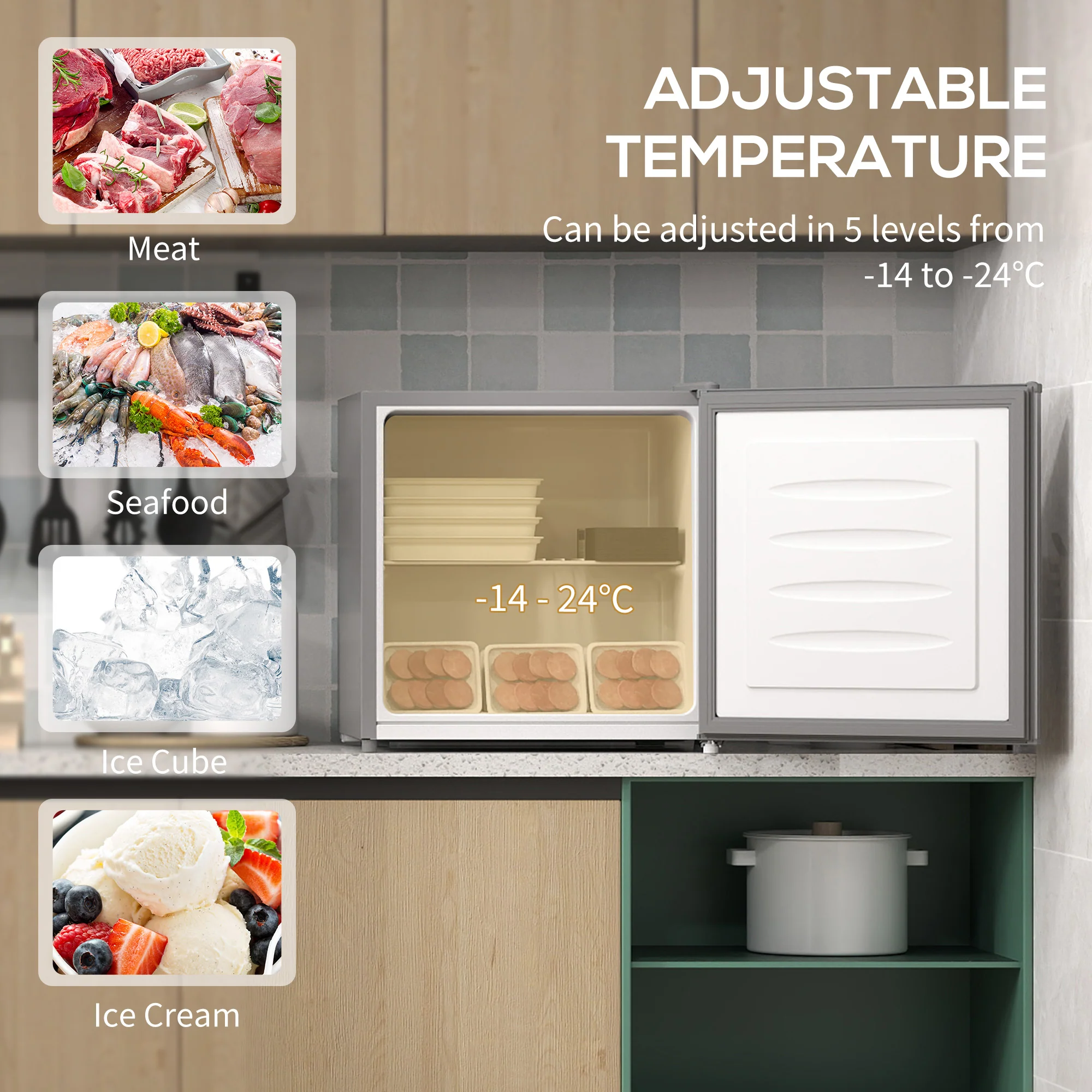 35L Tabletop Mini Freezer with Reversible Door, Adjustable Temperature & Wire Shelf, Grey - Image 6