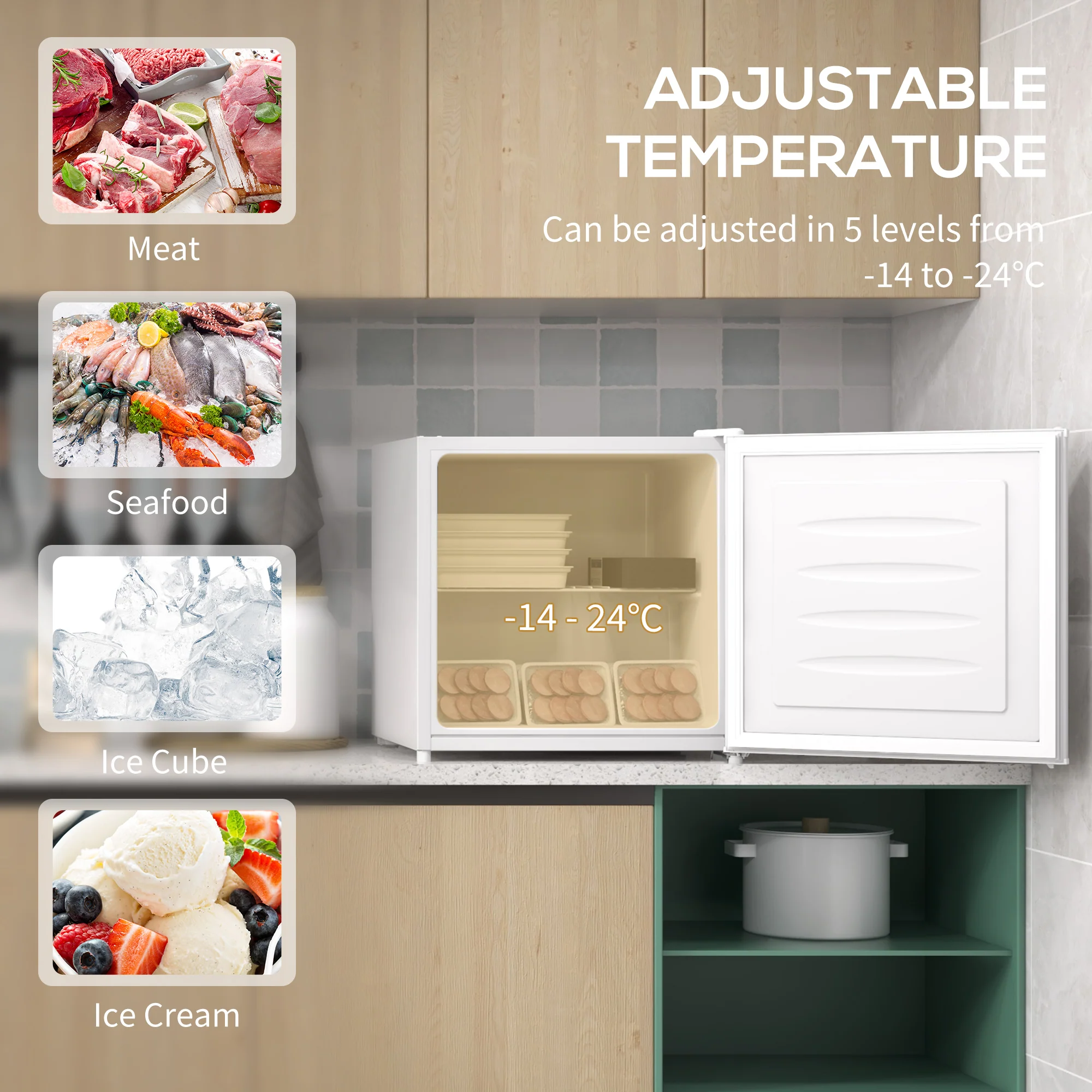 35L Tabletop Mini Freezer with Reversible Door, Adjustable Temperature & Wire Shelf, White - Image 6