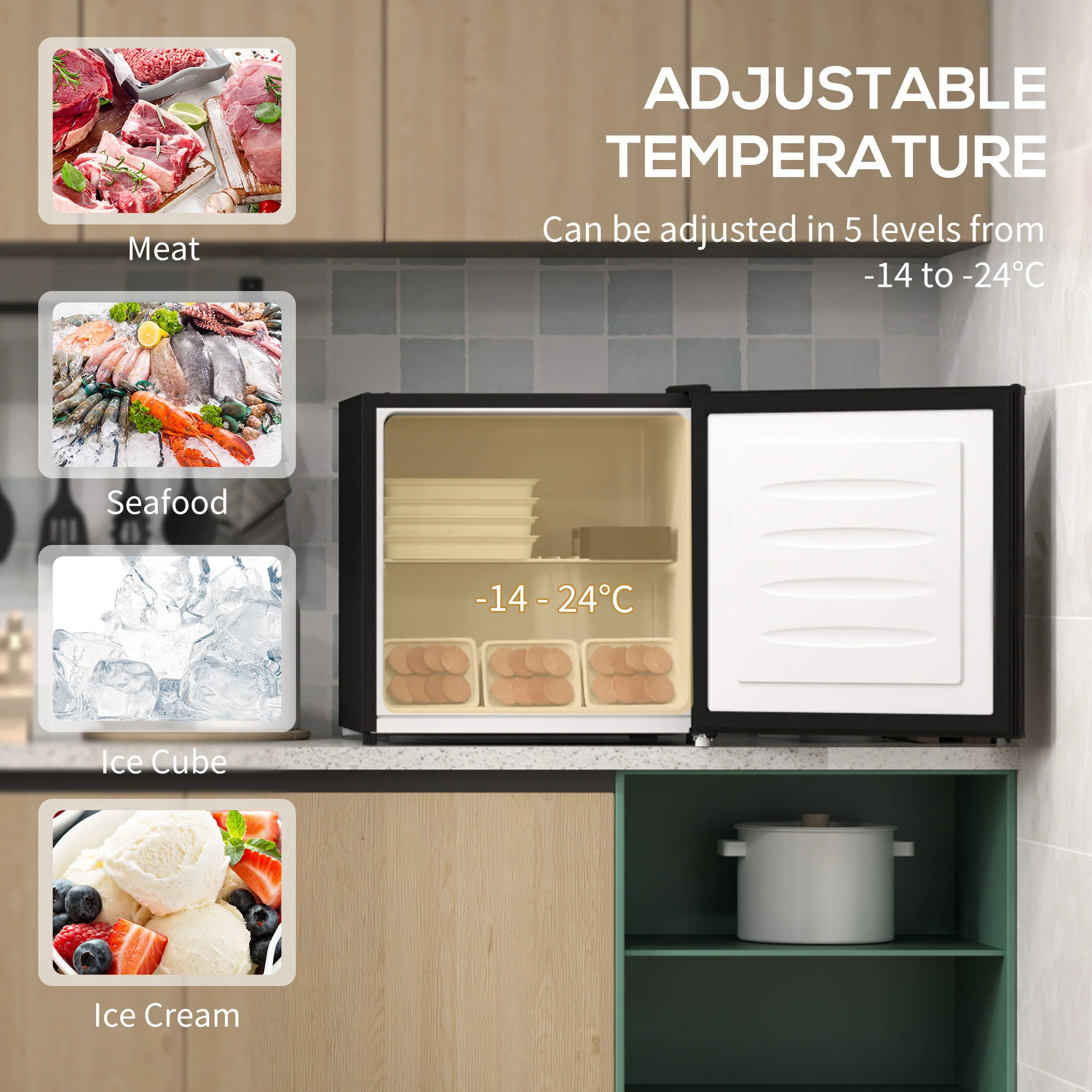 35L Tabletop Mini Freezer with Reversible Door, Adjustable Temperature & Wire Shelf, Black - Image 6
