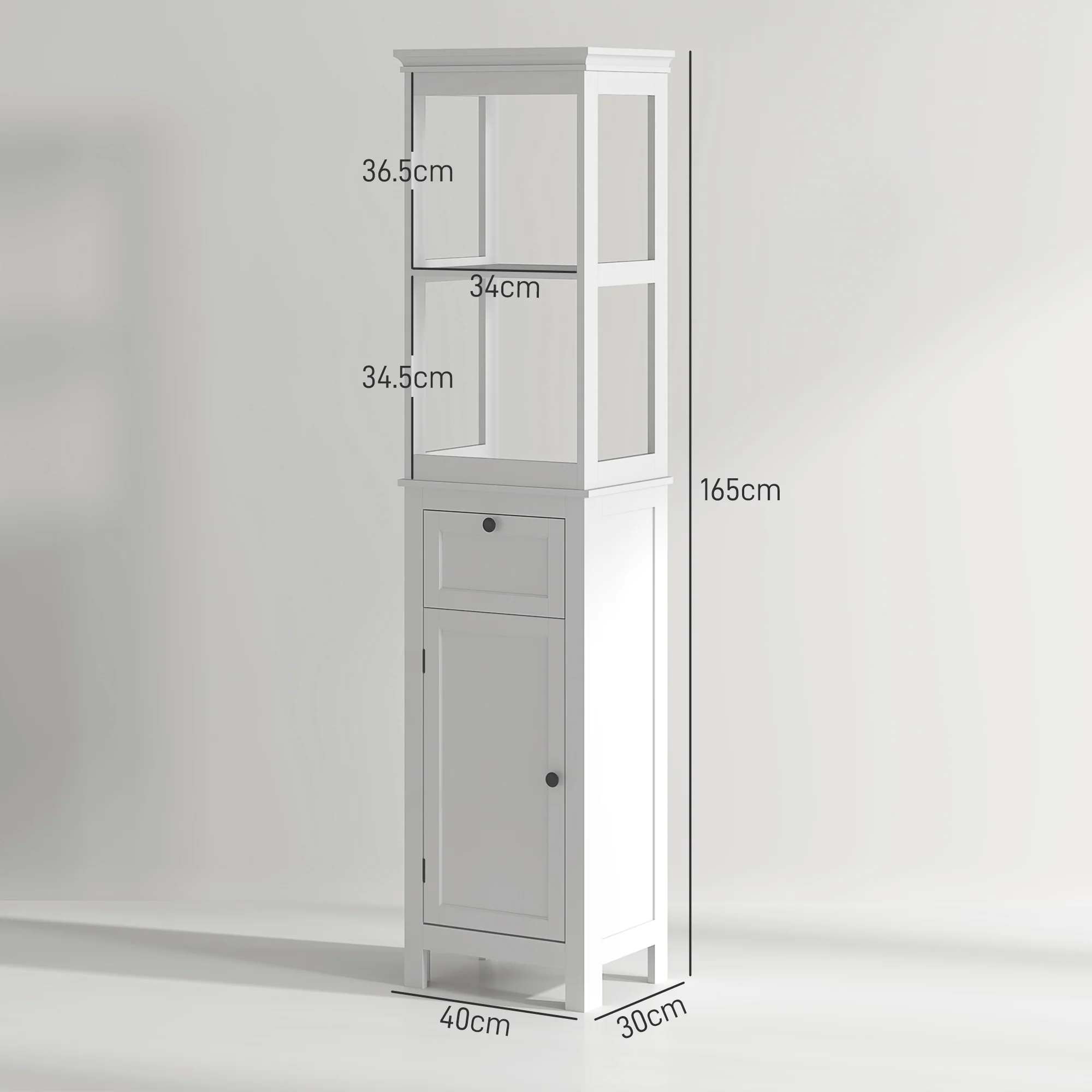 Tall Bathroom Cabinet, Slim Bathroom Storage Cabinet with 2 Open Shelves, White - Image 5