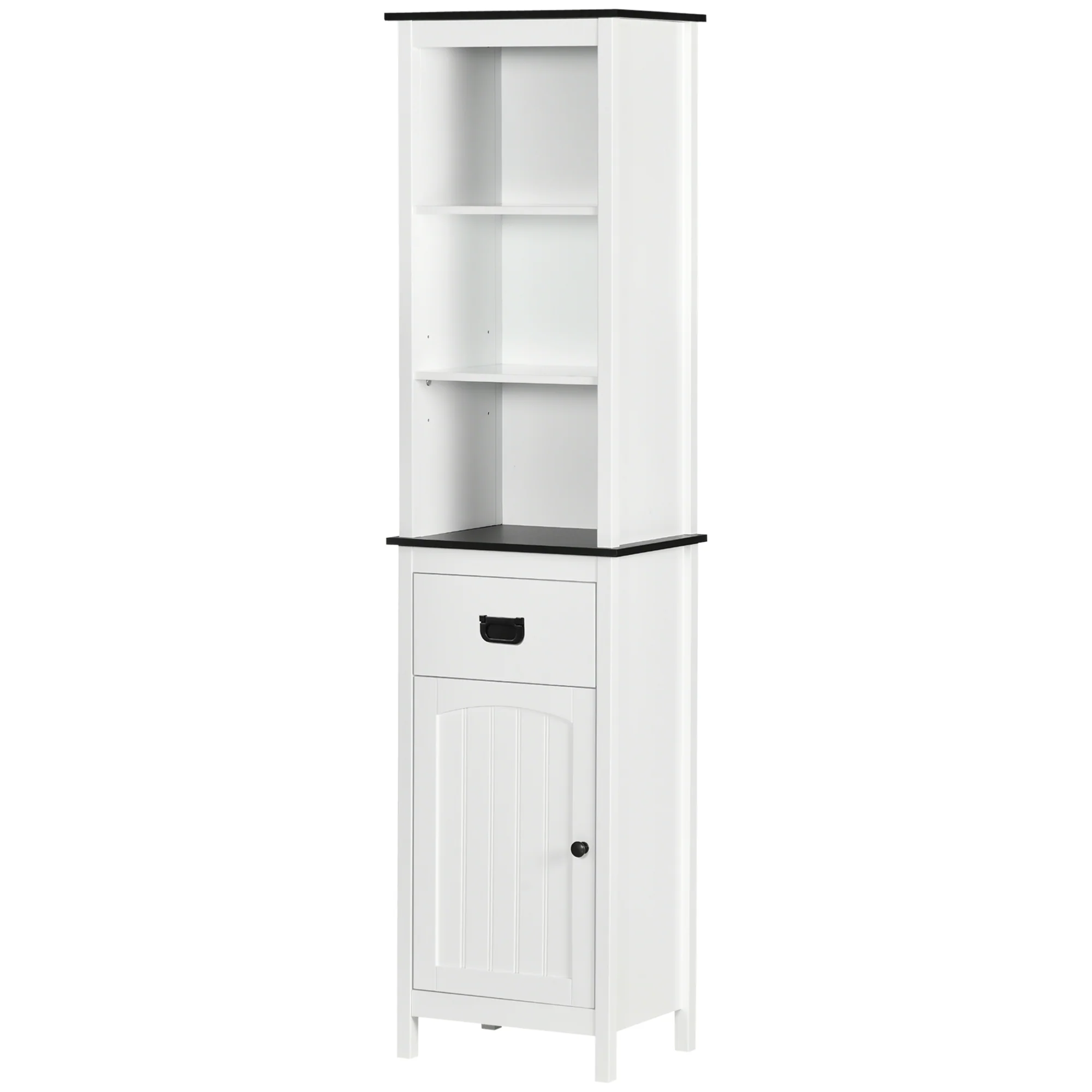 63" H Tall Bathroom Linen Cabinet, Floor Storage Cabinet with Drawer & Open Shelves, White - Image 2