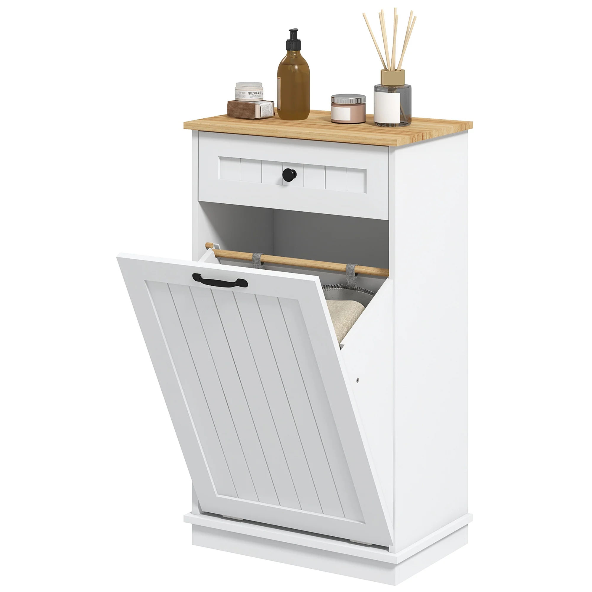 Tilt-Out Laundry Hamper, Laundry Cabinet with Removable Basket and Drawer for Bathroom, White - Image 2