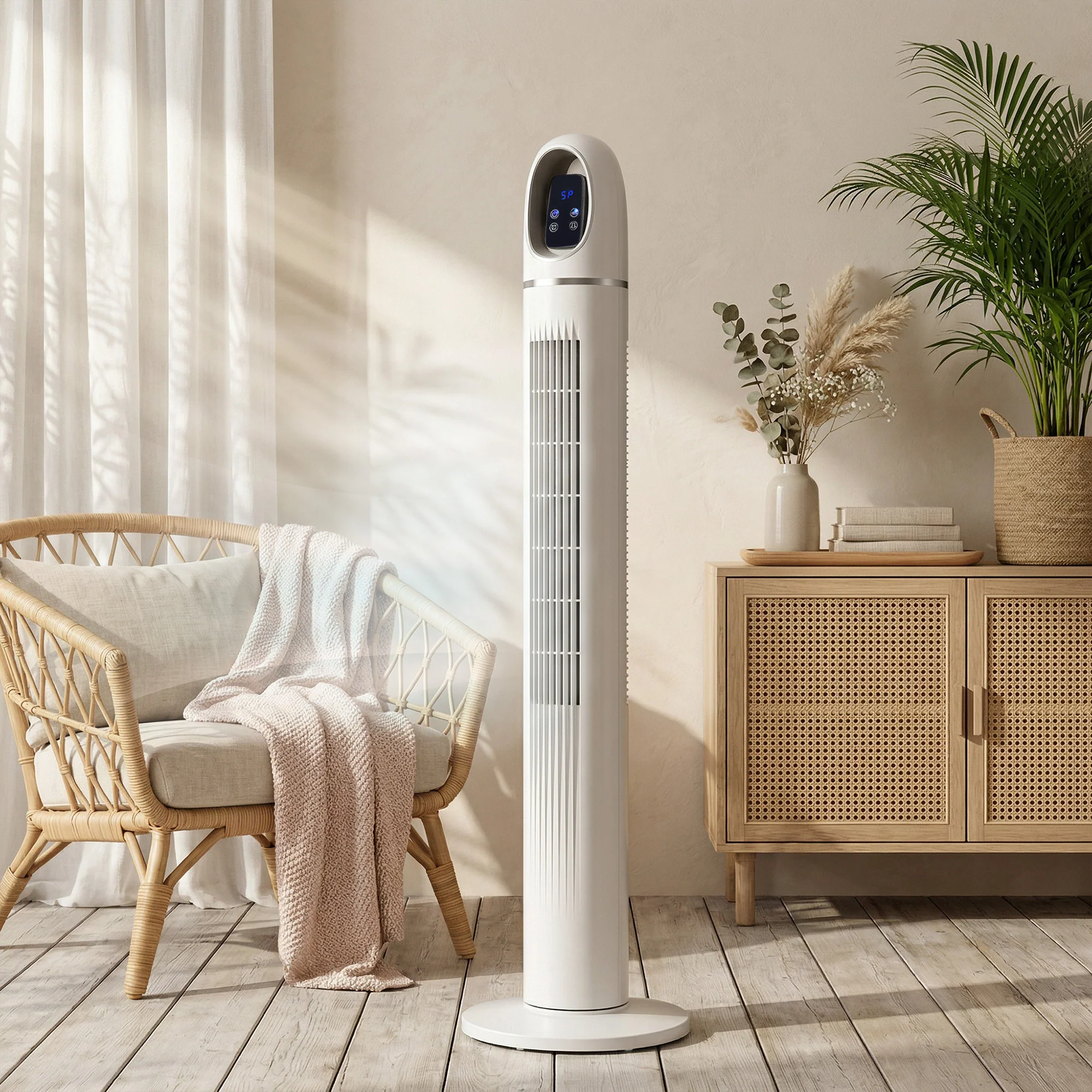 Tower Fan for Bedroom, Standing Floor Fan with 70° Oscillating, 3 Modes, 3 Speeds, 24 Hour Timer, LED Display and Remote Control, 44 inch, White - Image 10
