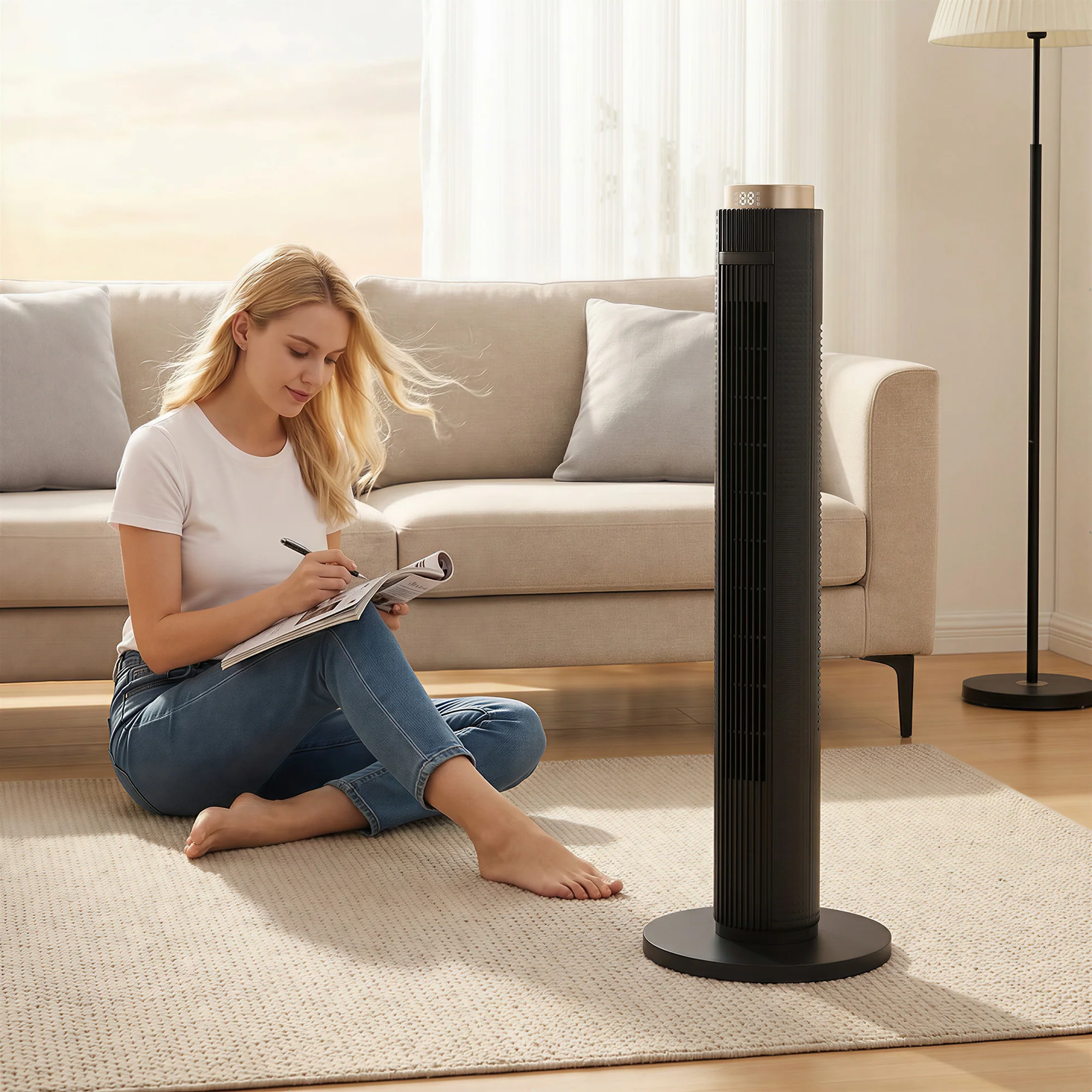 SmartCool Standing Floor Fan, WiFi-Enabled Whisper-Quiet Tower Fan with App Control, Black - Image 3