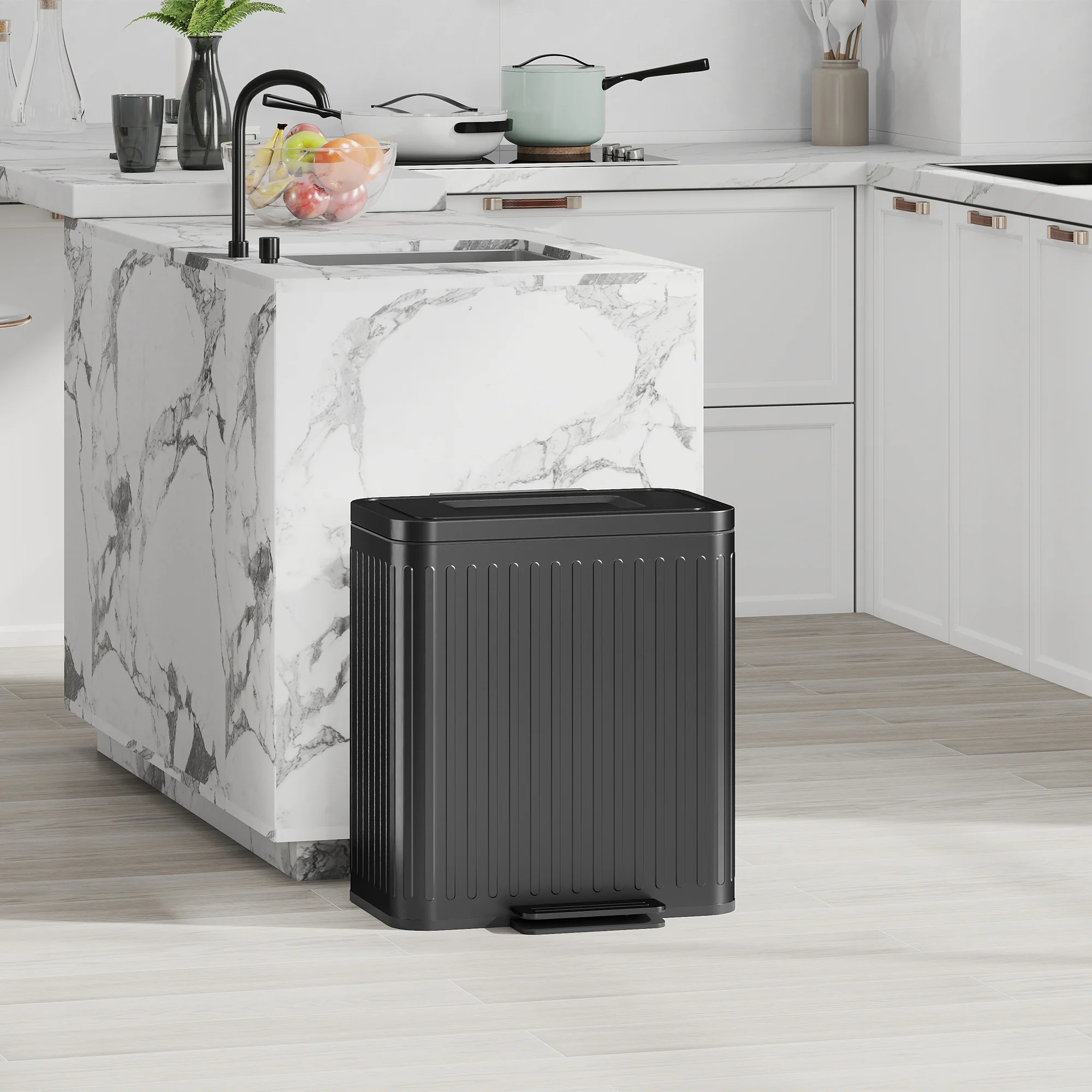 Dual Compartment Soft-Close Pedal Bin - 40L Fingerprint-Resistant - Image 3
