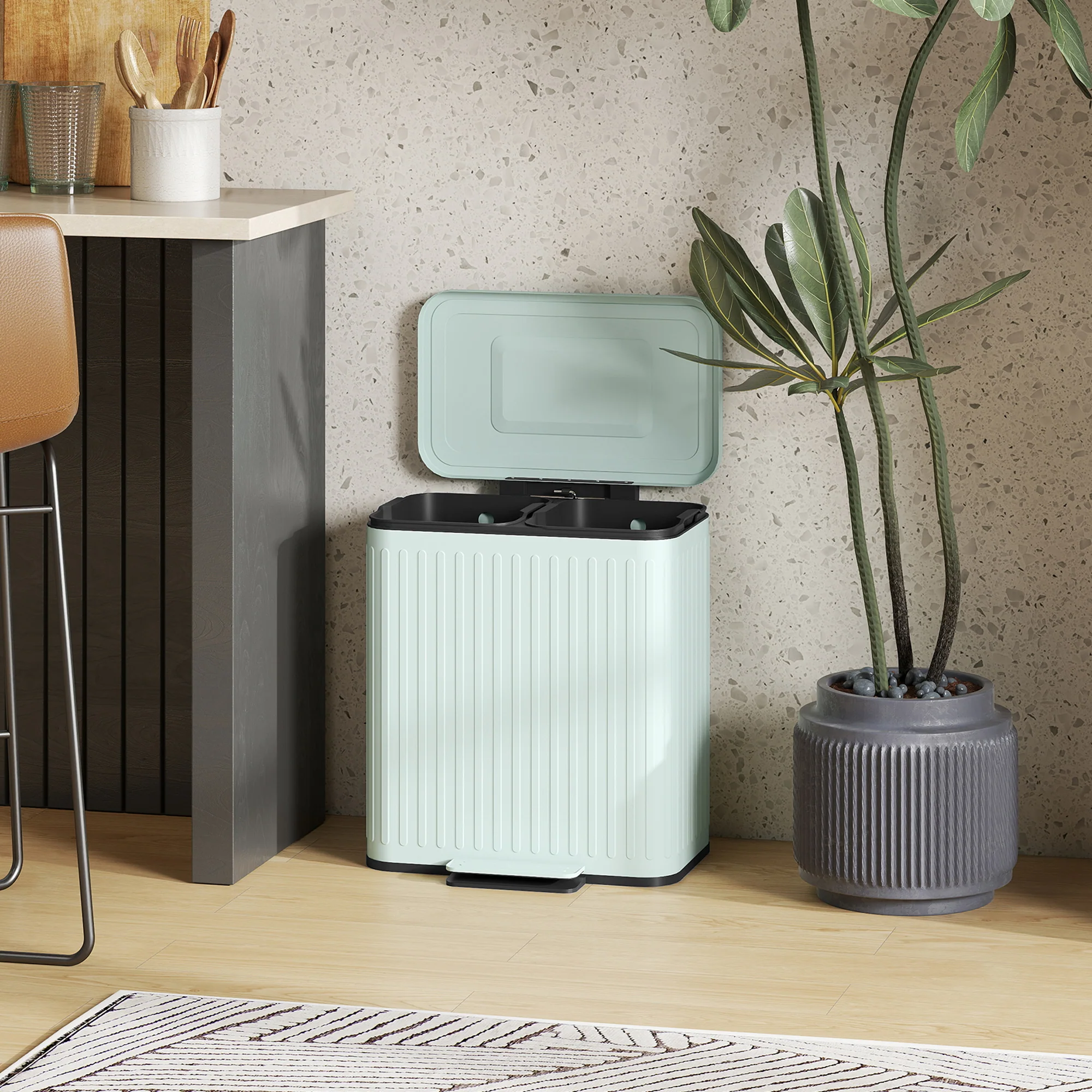 Dual Compartment Touchless Soft-Close Recycling Bin, 20L x 2 Trash Can, Light Green - Image 11