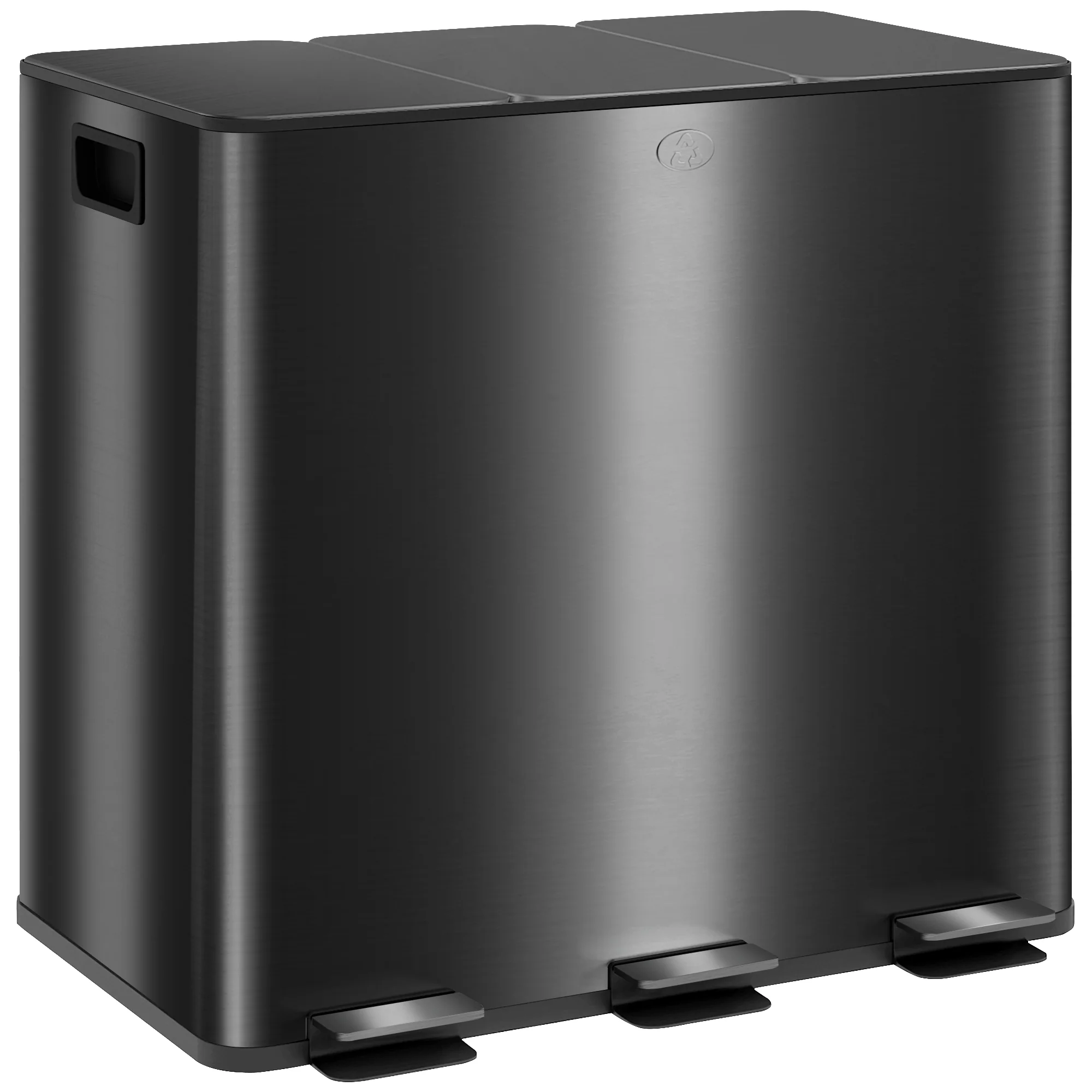 3 x 15L Stainless Steel Pedal Bin with Removable Inner Buckets, Fingerprint-Proof, Black