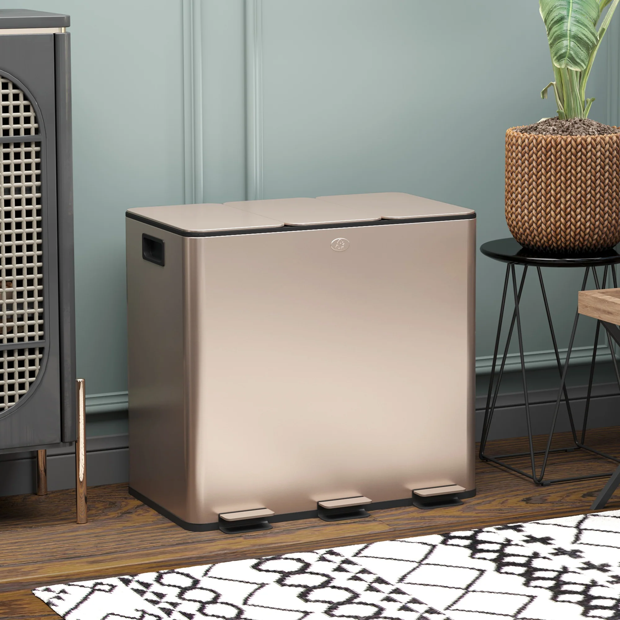 45L Stainless Steel Triple Kitchen Bin with Deodoriser & Pedal Lid - Image 4