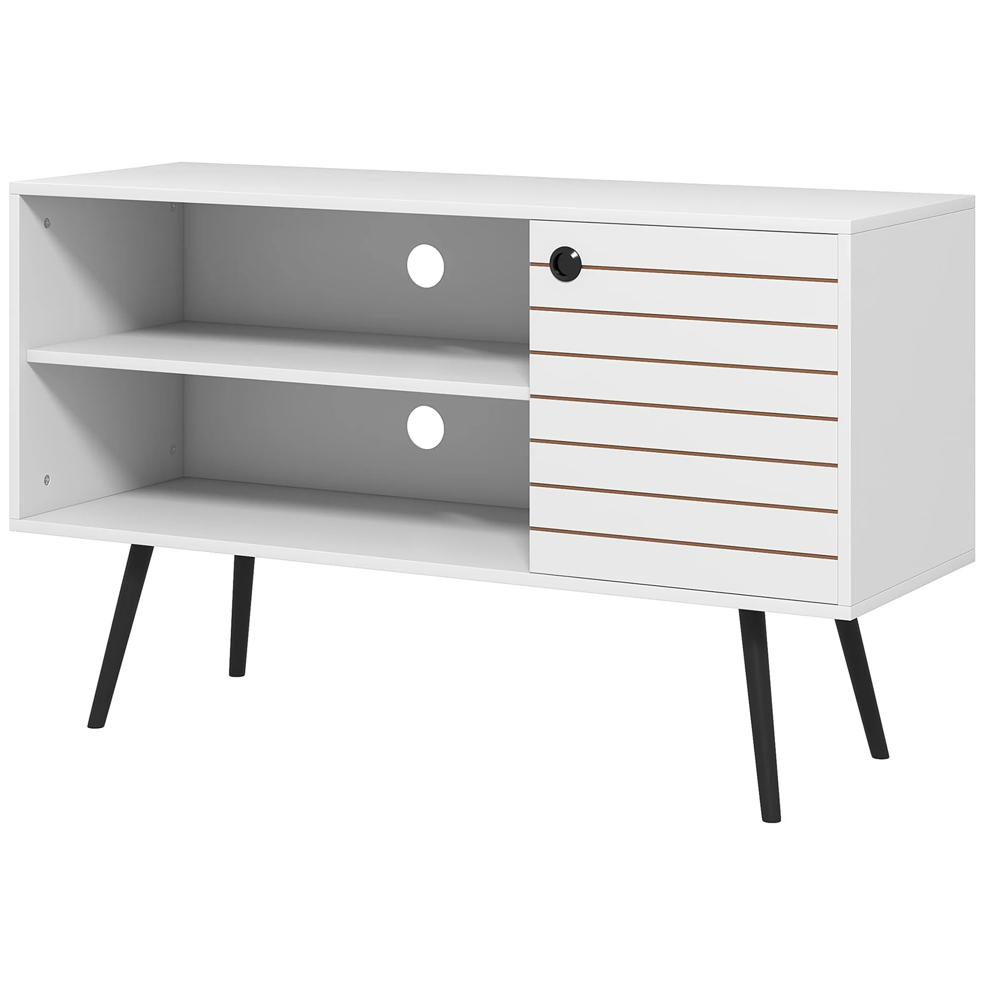 TV Stand Cabinet for 50 Inch TVs with Open Shelves, Cable Holes, Entertainment Unit, White - Image 2