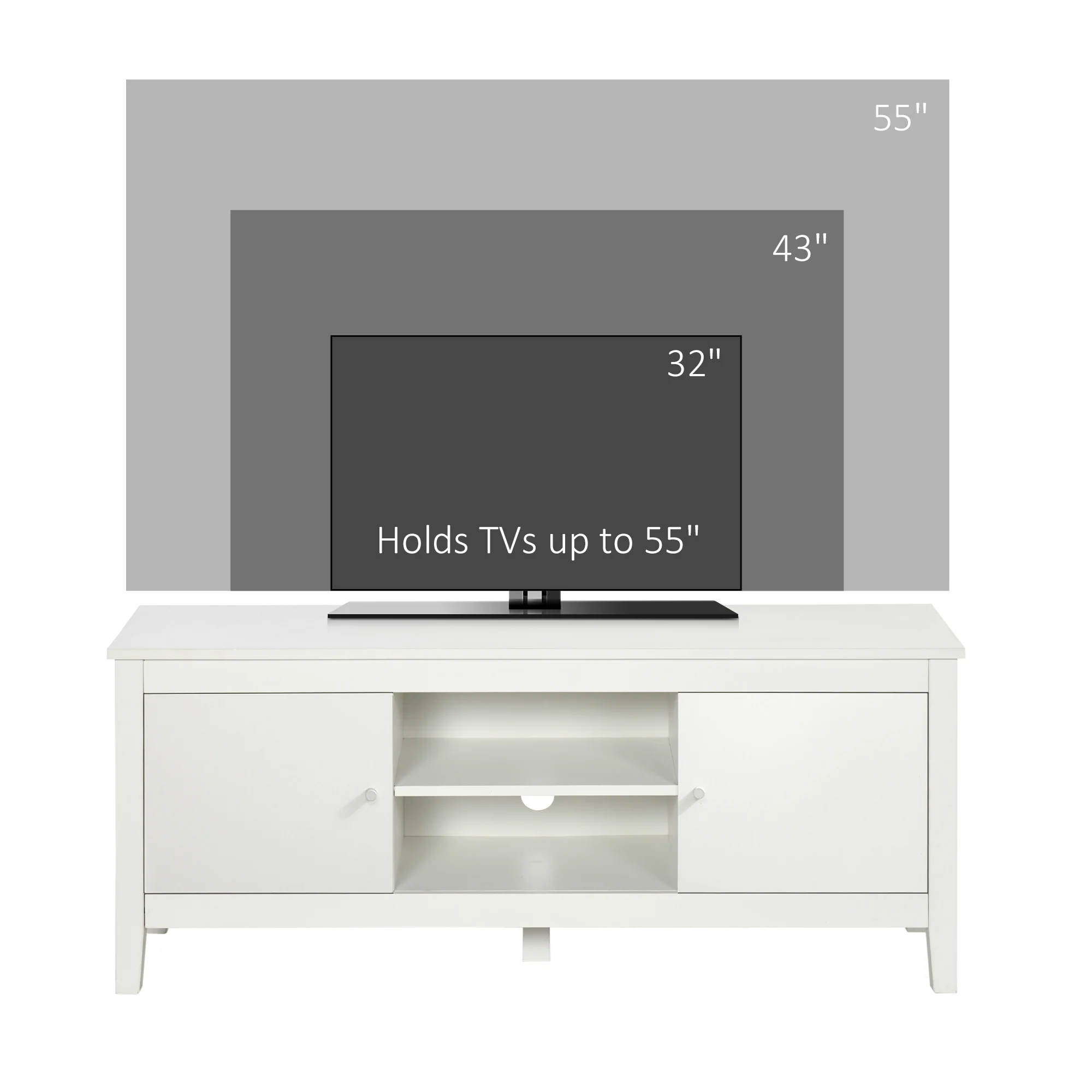 TV Stand Cabinet for up to 55" TV with 2 Doors & Storage Shelvesm, White - Image 9