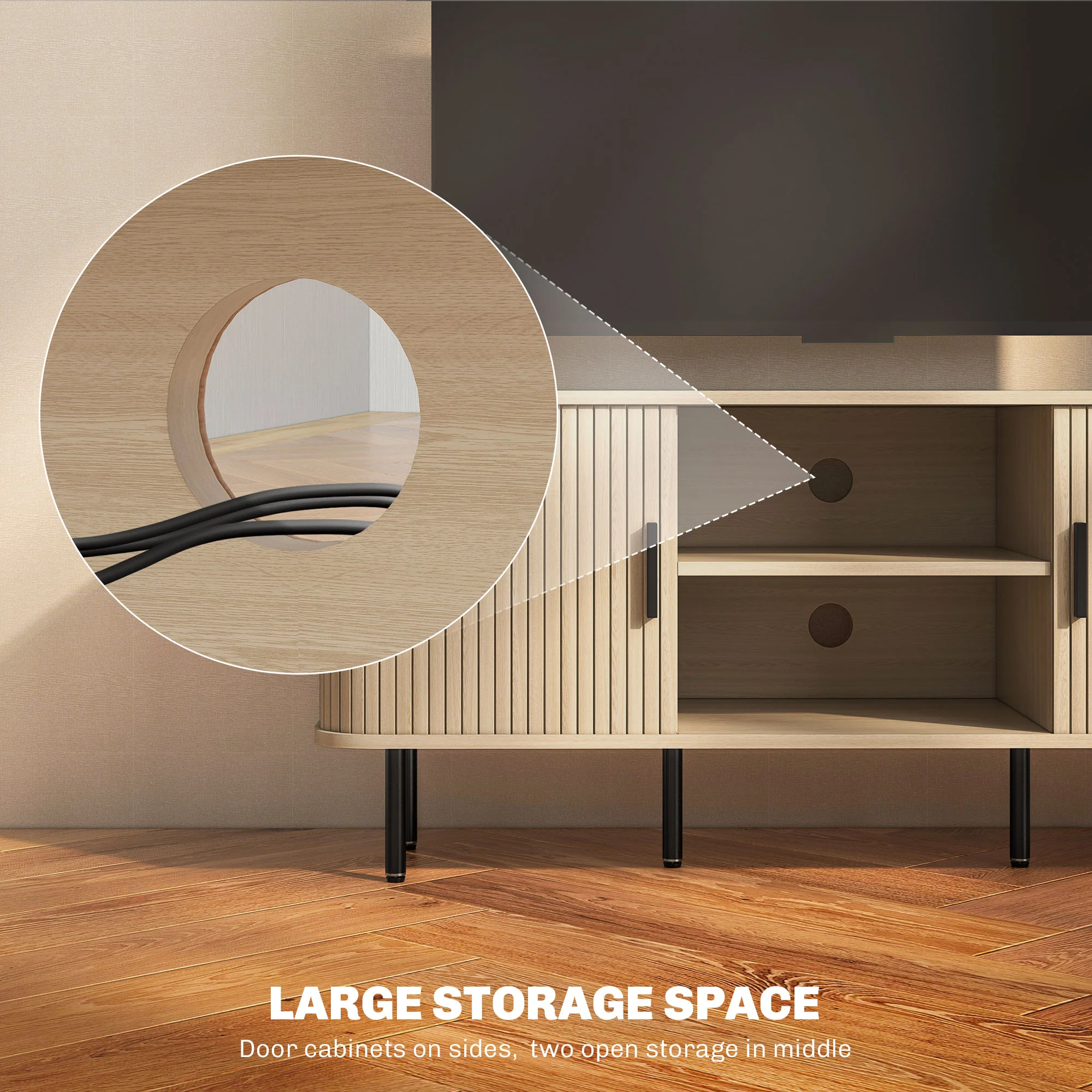 TV Stand Cabinet for TVs up to 55 Inches, TV Unit with Storage Shelves & Cupboard, Oak Tone - Image 8