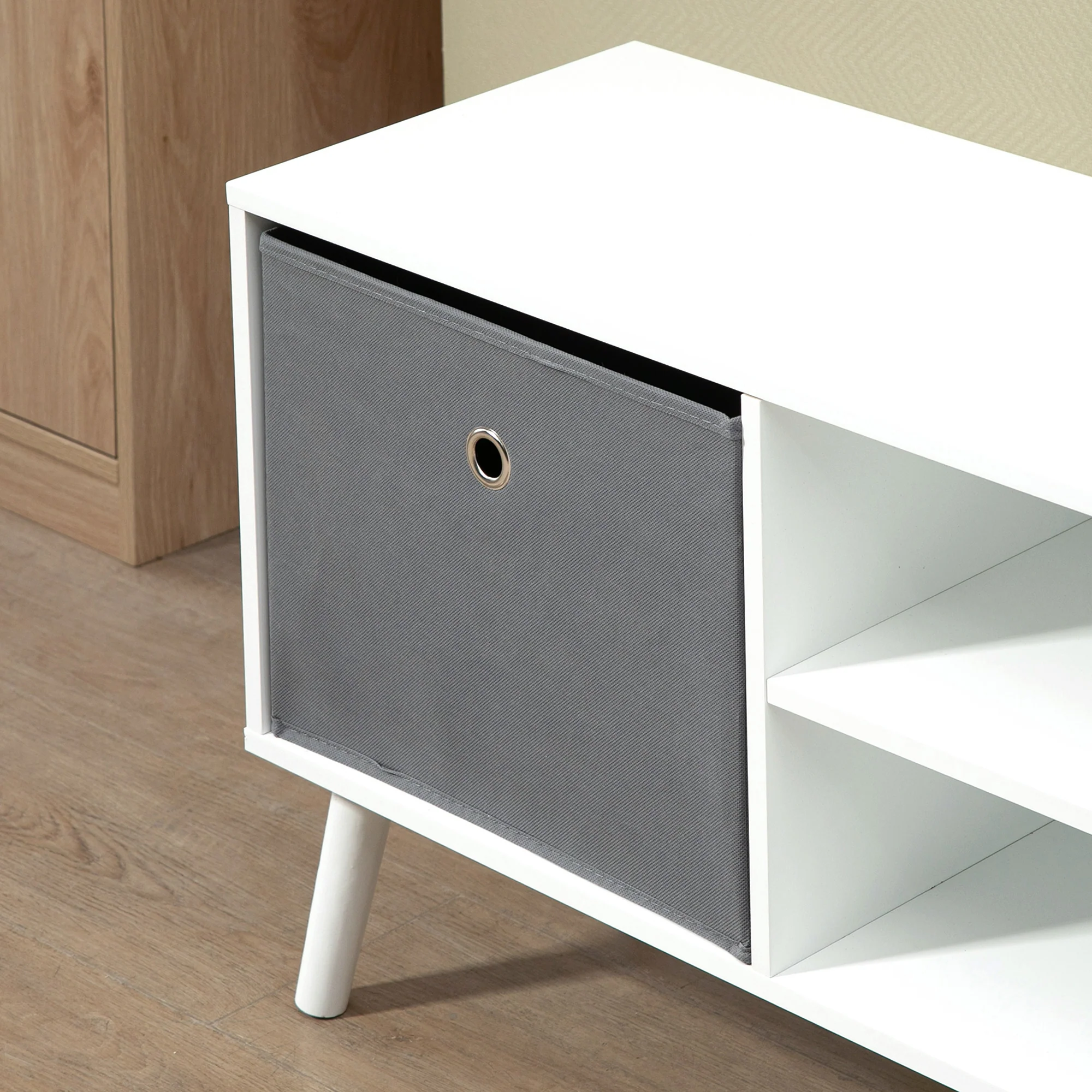 TV Stand for up to 50" TV with Fabric Drawers & Storage Shelves, White - Image 11