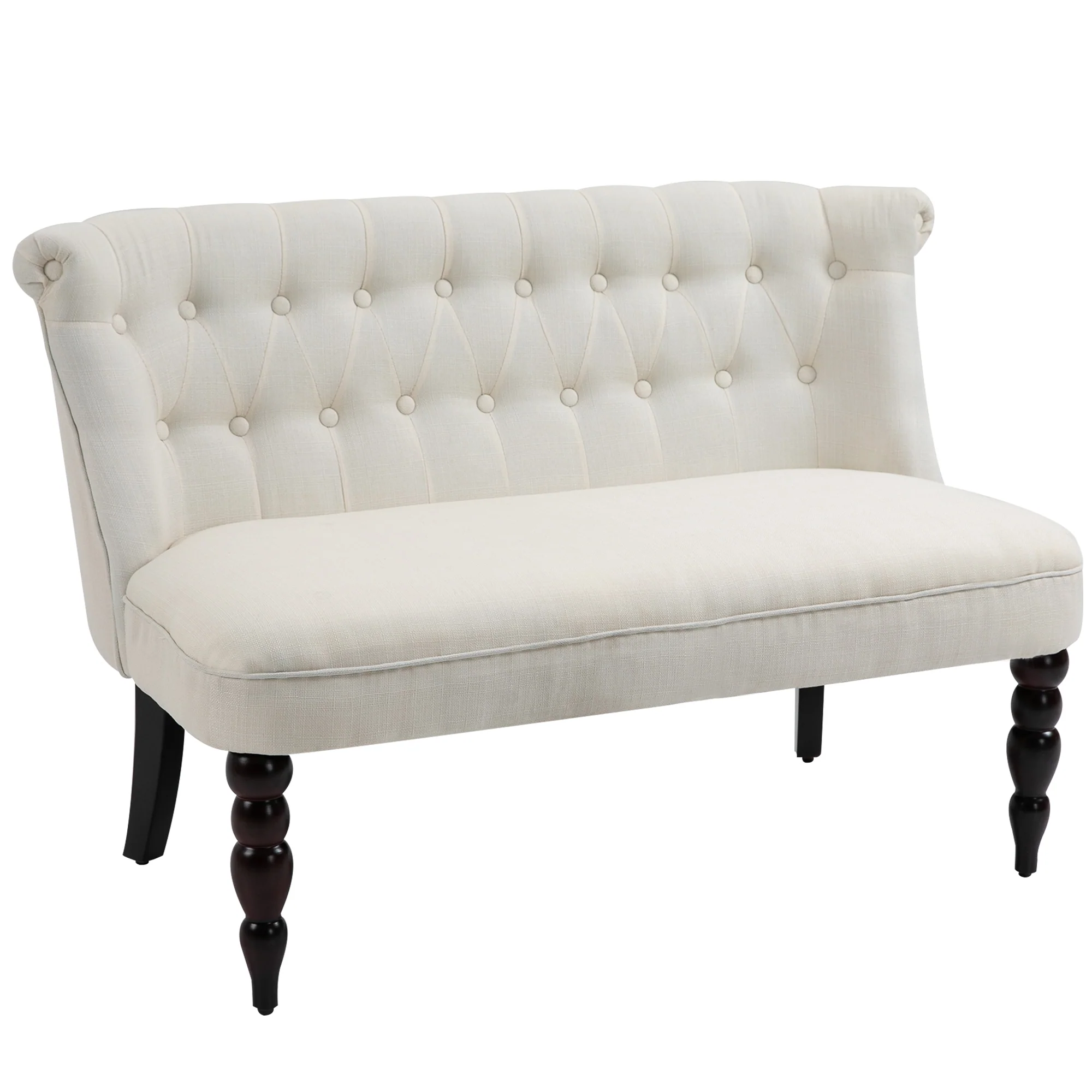 47" W Button Tufted Fabric Loveseat with Wood Legs for Living Room in Cream White - Image 12