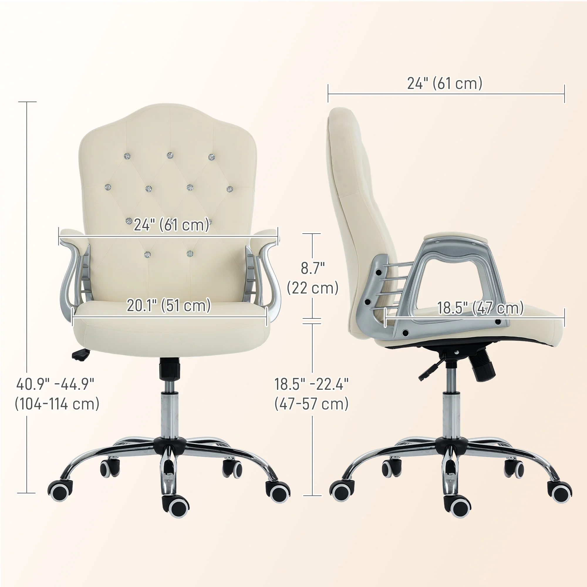 Vanity Office Chair, Velvet Computer Desk Chair with Swivel Wheels, Adjustable Height, Tilt Function, Beige - Image 5