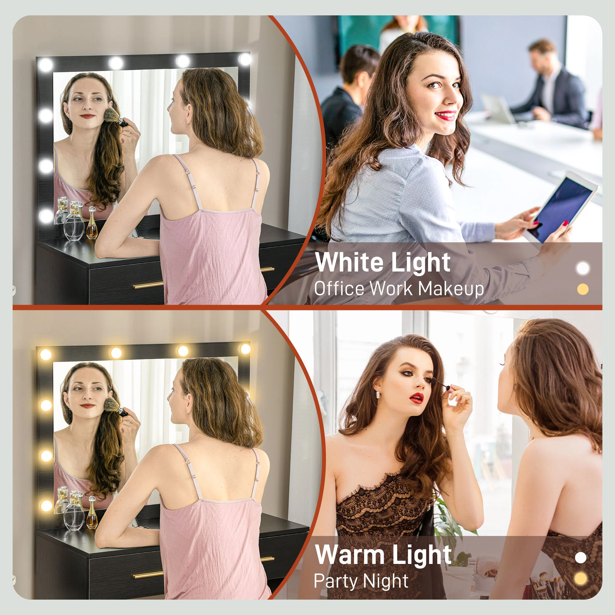 Makeup Vanity Desk and Stool, Vanity Set with 10 Bulbs, Drawers & 2 Lighting Modes, Black - Image 6