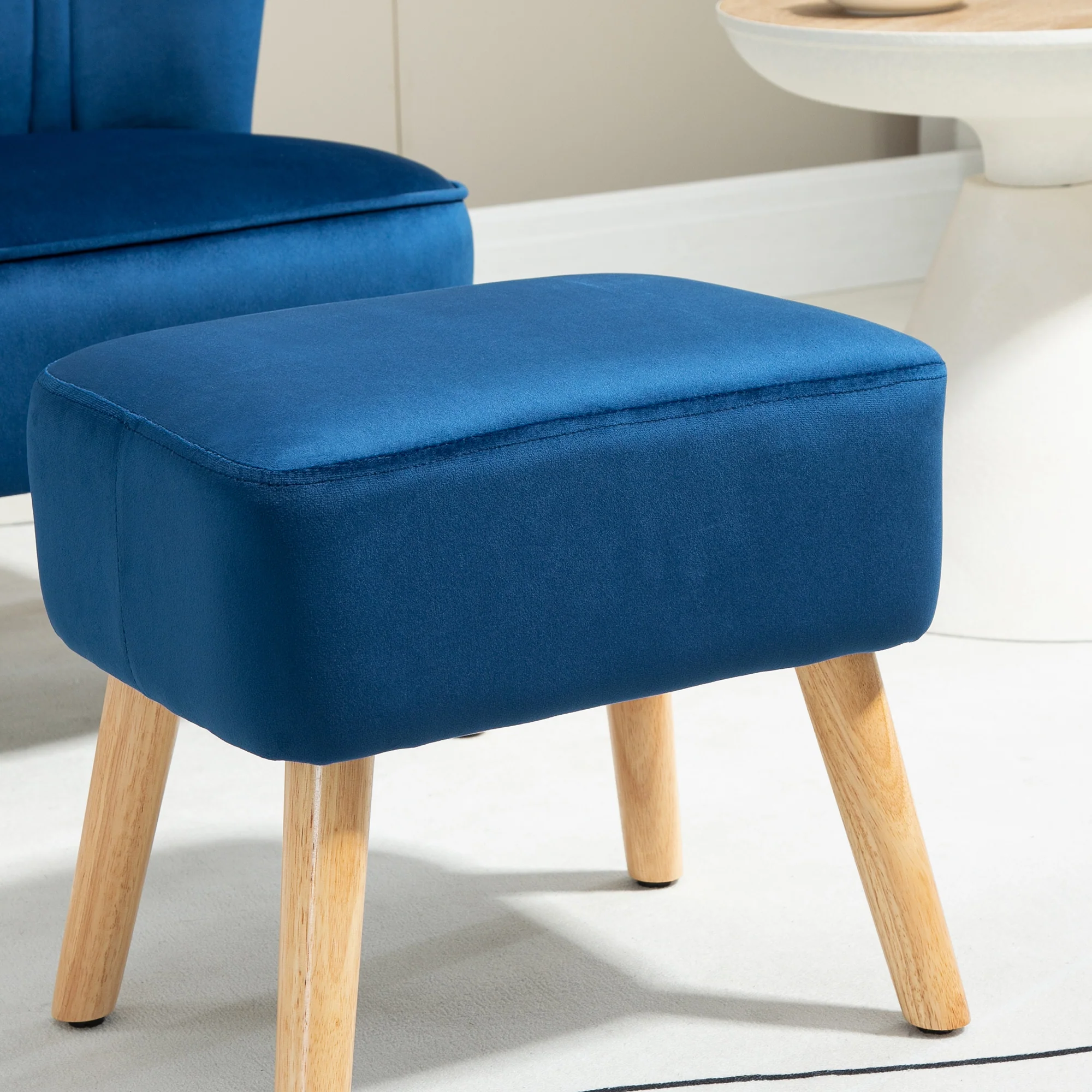 Velvet Accent Chair Occasional with Ottoman, Thick Padding, Wood Frame Legs, Dark Blue - Image 9
