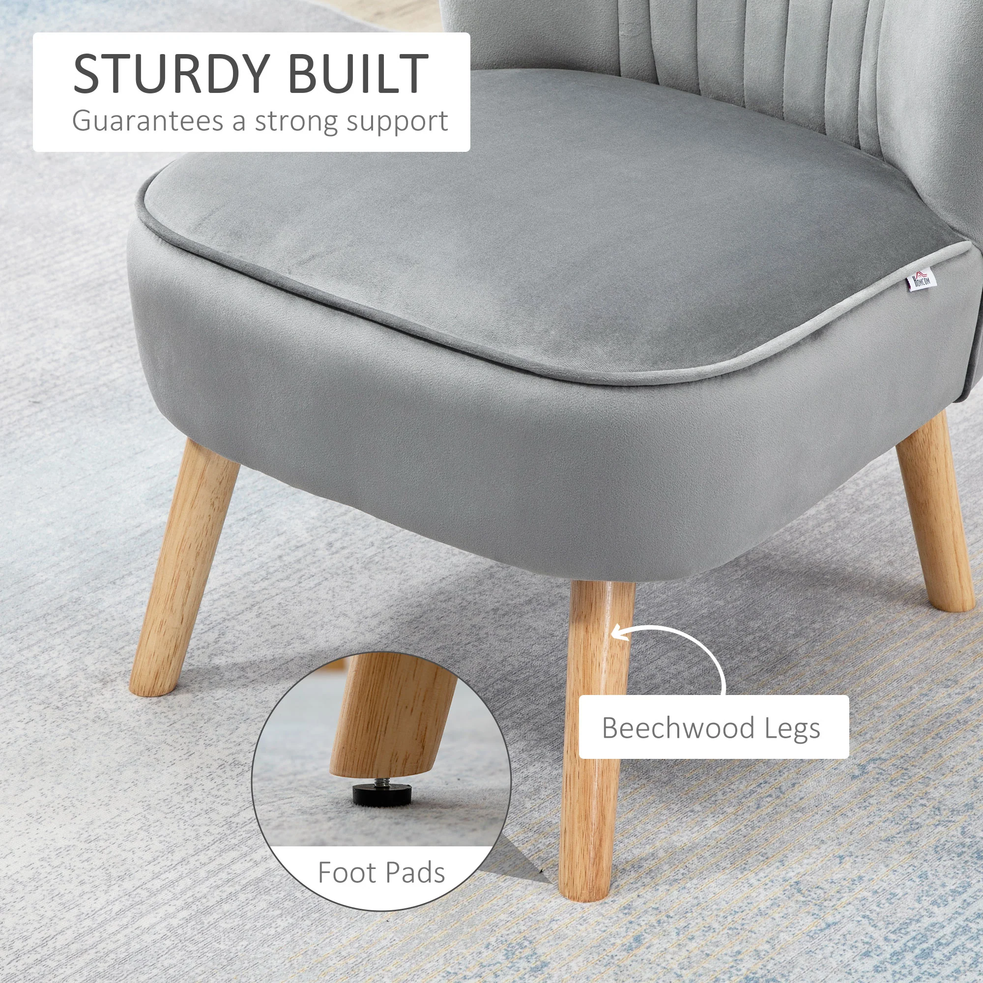 Velvet Accent Chair Occasional with Ottoman, Thick Padding, Wood Frame Legs, Light Grey - Image 6