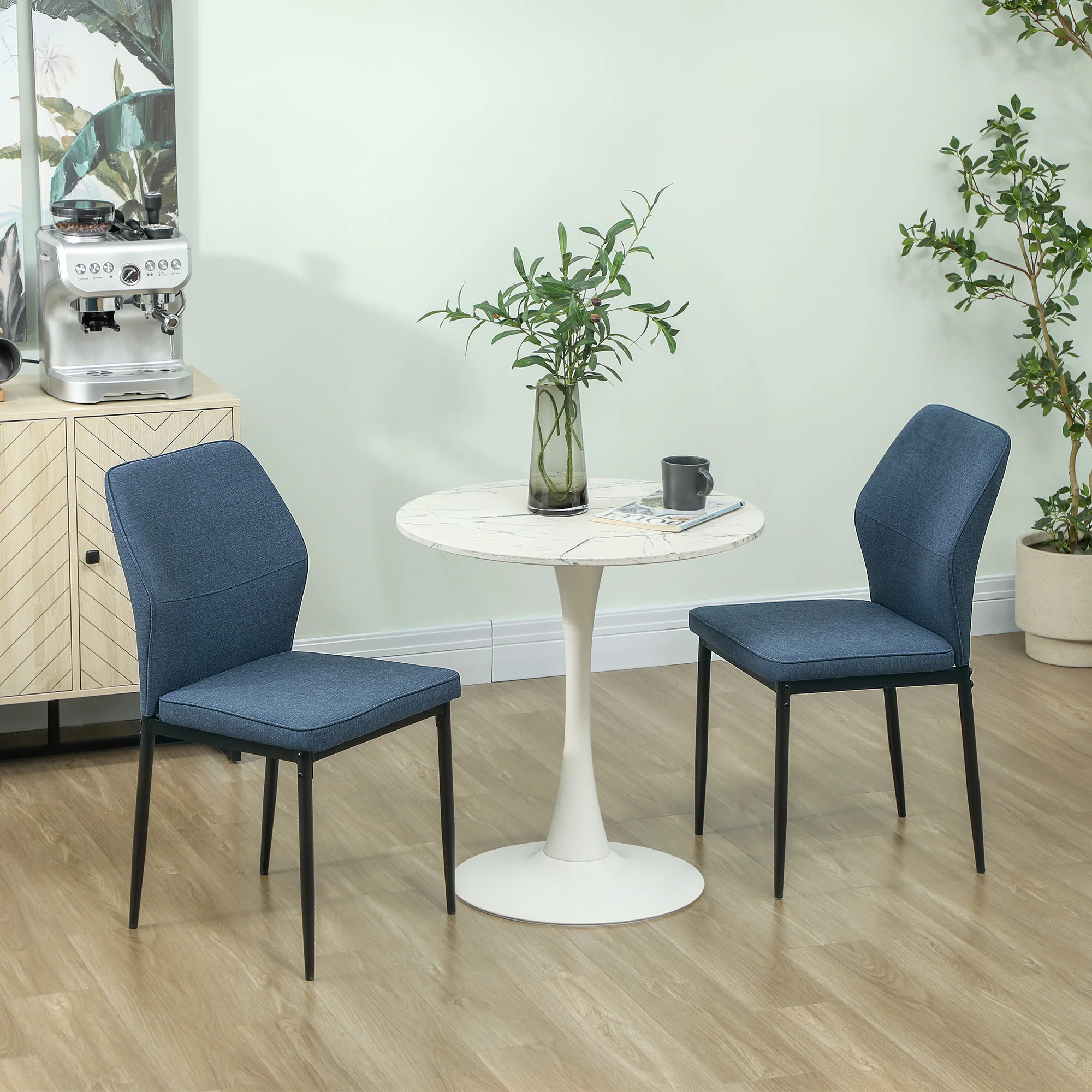 Velvet Dining Chairs Set of 2, Armless Upholstered Kitchen Chairs with Curved Back and Padded Seat, Blue - Image 3