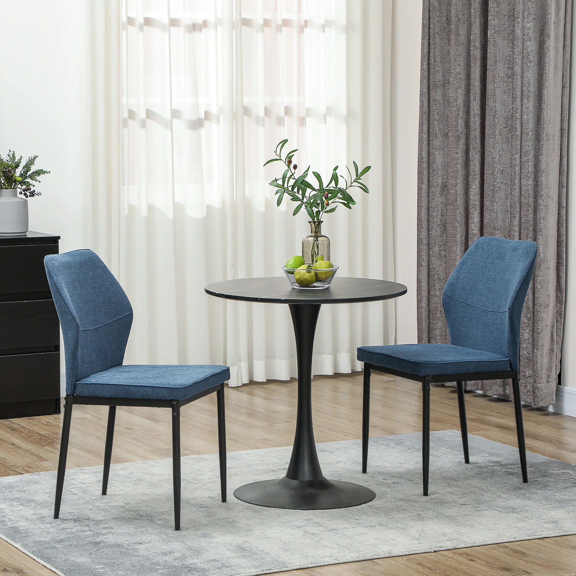 Velvet Dining Chairs Set of 2, Armless Upholstered Kitchen Chairs with Curved Back and Padded Seat, Blue - Image 4