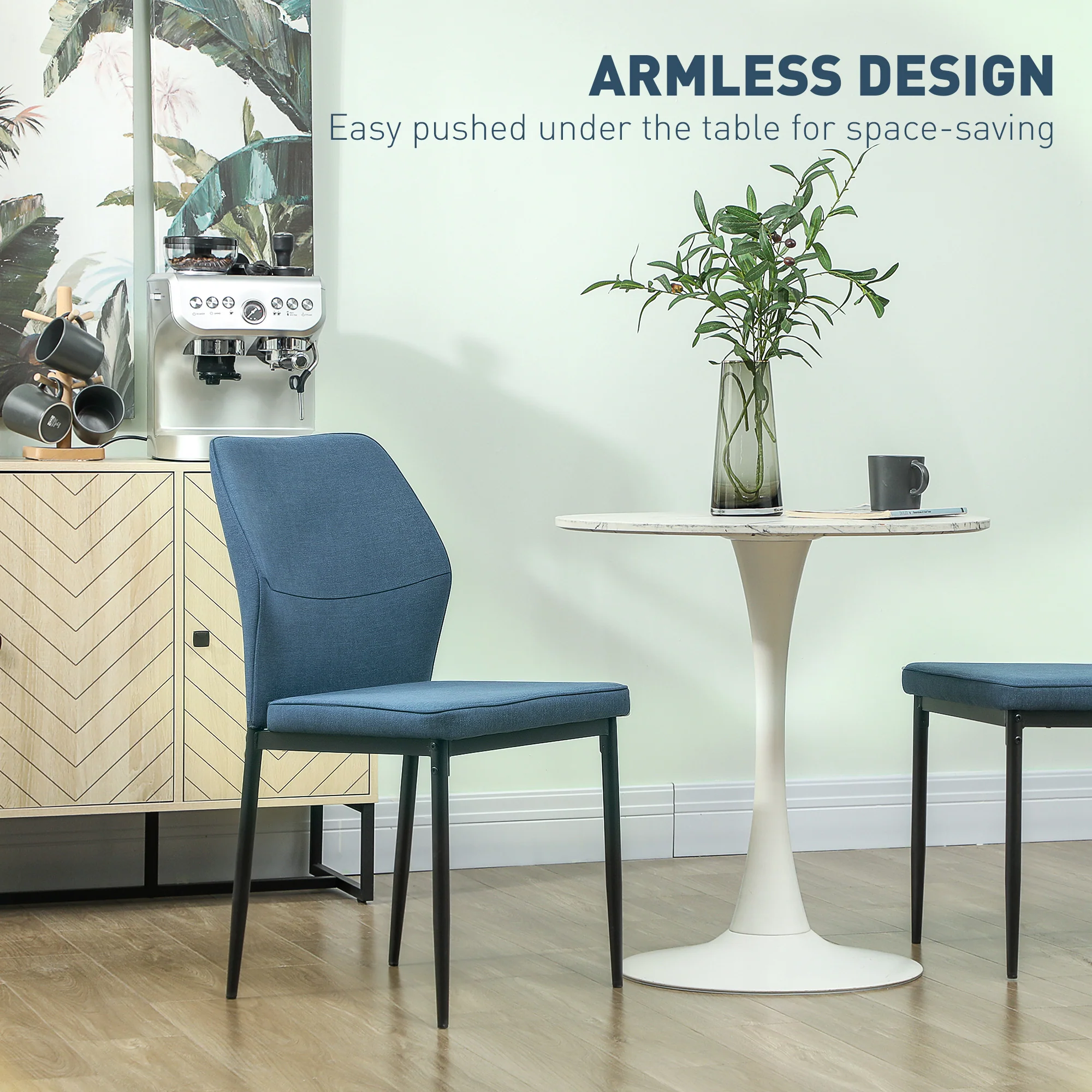 Velvet Dining Chairs Set of 2, Armless Upholstered Kitchen Chairs with Curved Back and Padded Seat, Blue - Image 9