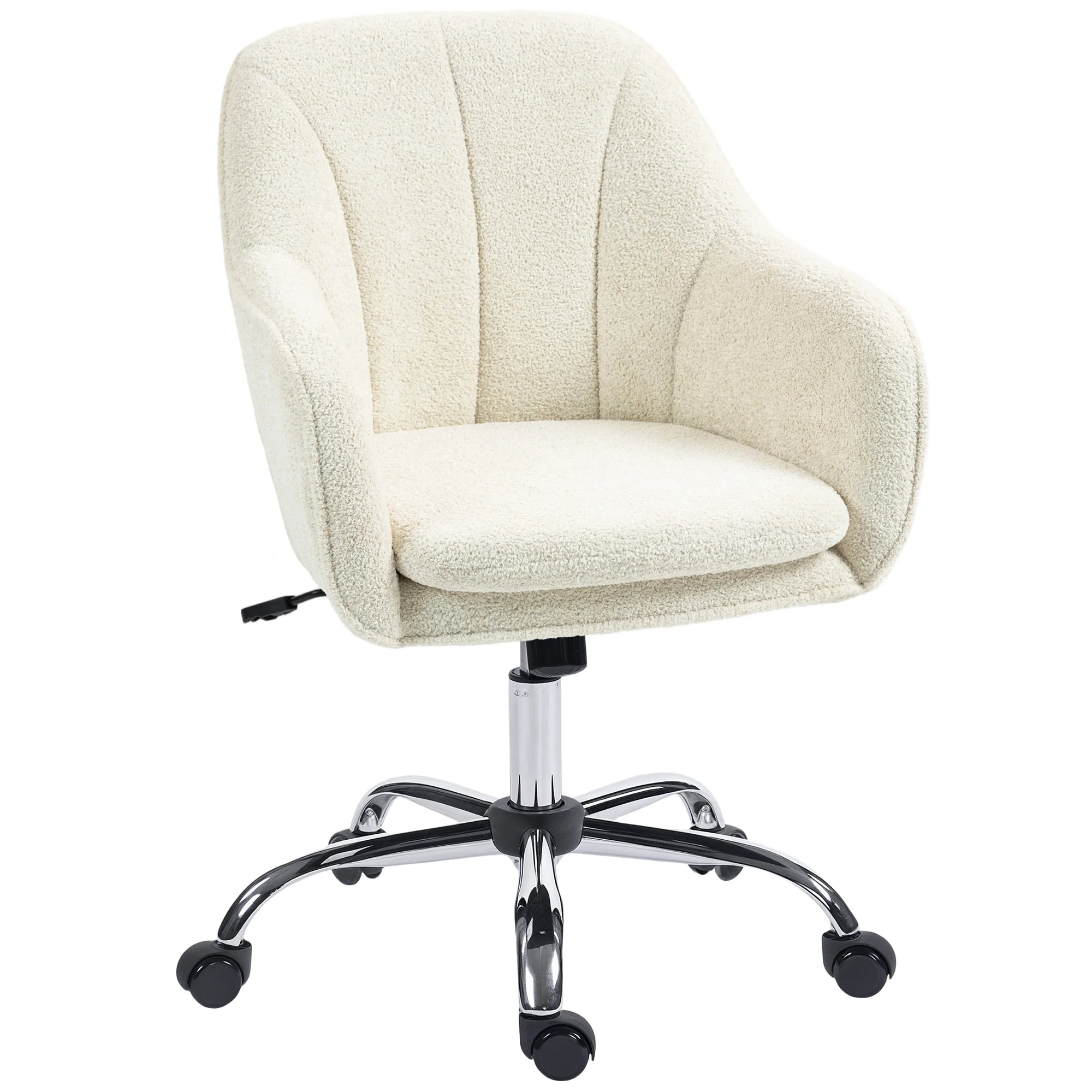 Velvet-Feel Office Chair, Swivel Rolling Makeup Vanity Chair with Tub Back, Beige - Image 12