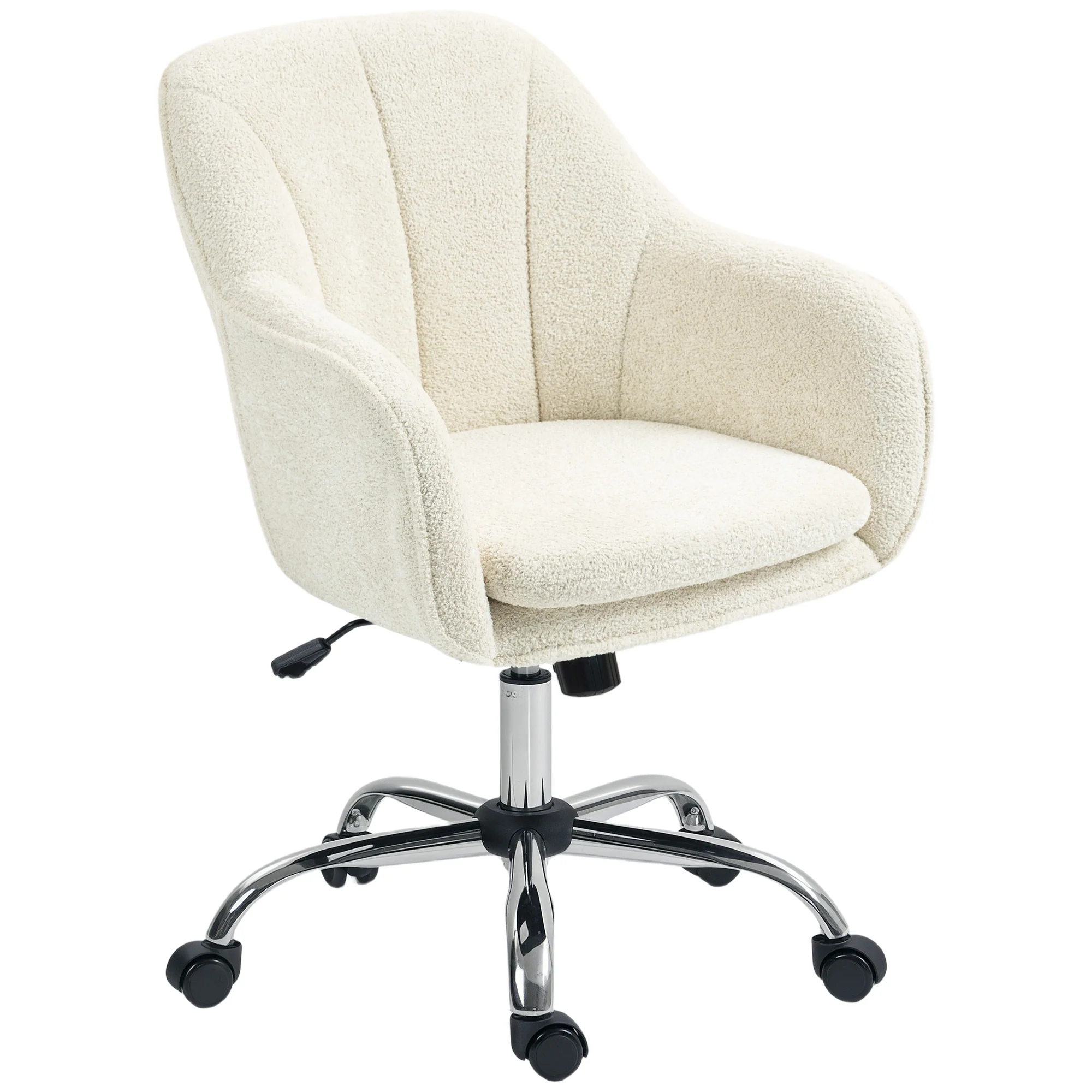 Velvet-Feel Office Chair, Swivel Rolling Makeup Vanity Chair with Tub Back, Beige - Image 2