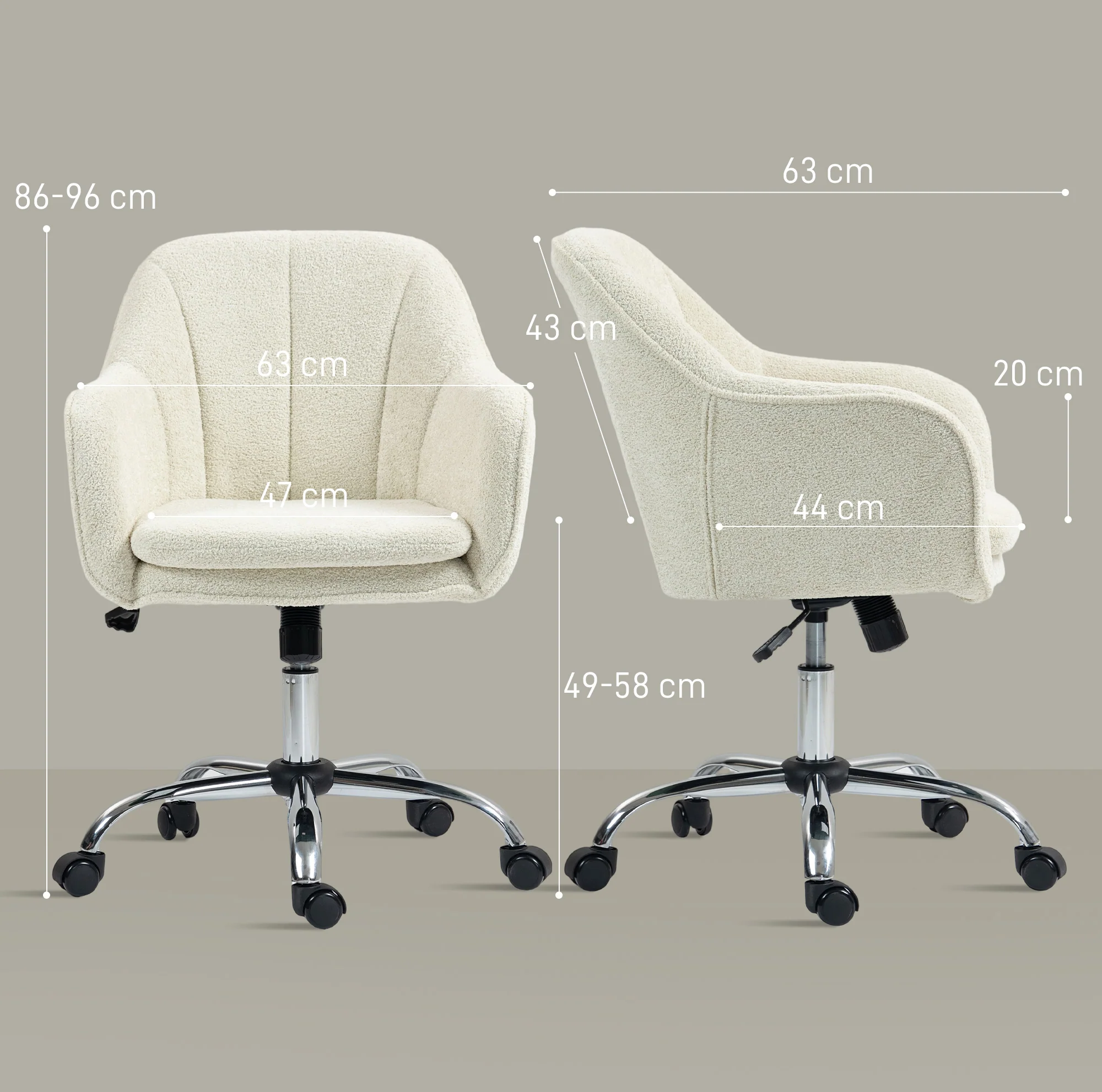 Velvet-Feel Office Chair, Swivel Rolling Makeup Vanity Chair with Tub Back, Beige - Image 5