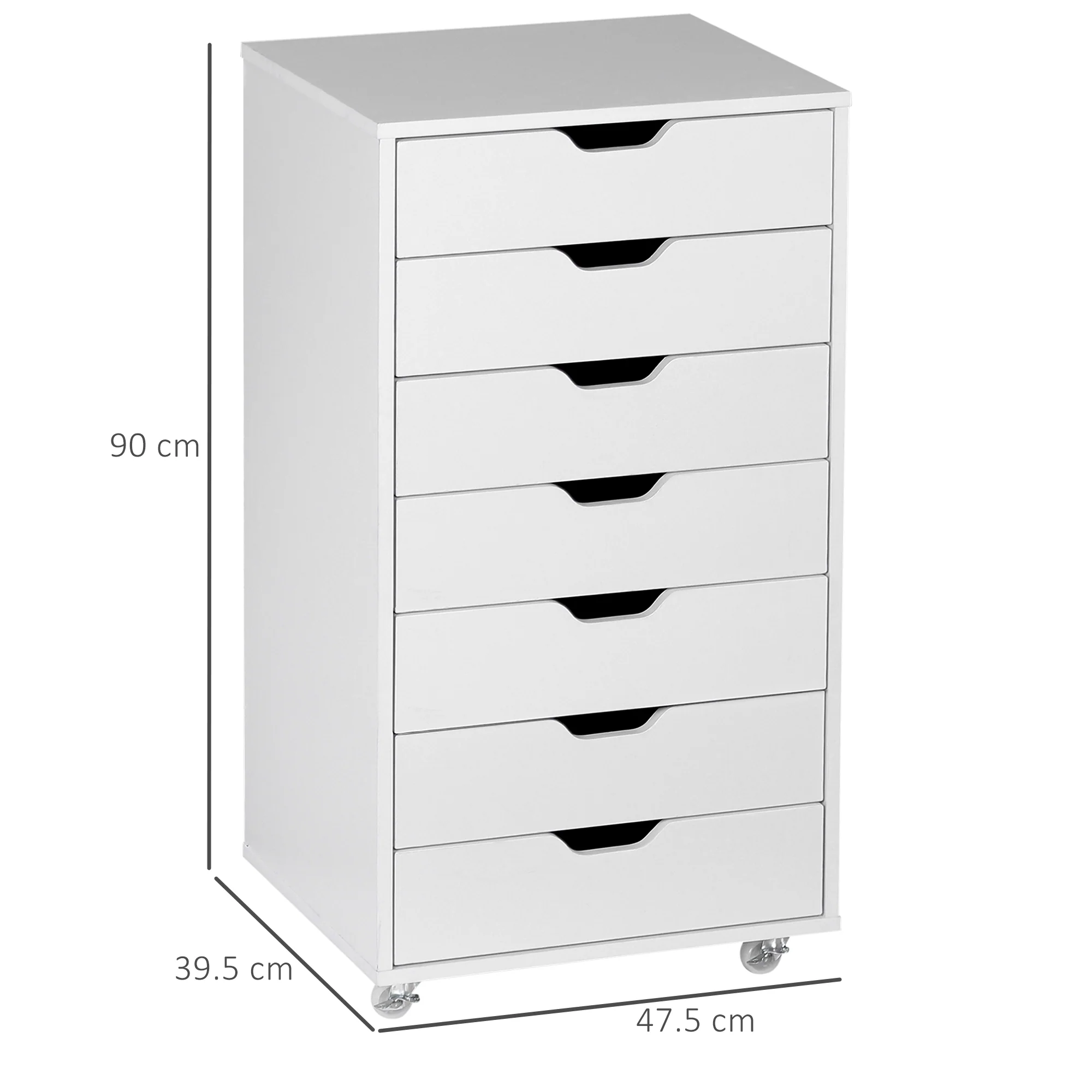 7-drawer Vertical Filing Cabinet, Mobile Office Cabinet on Wheels for Study, Office, White - Image 5