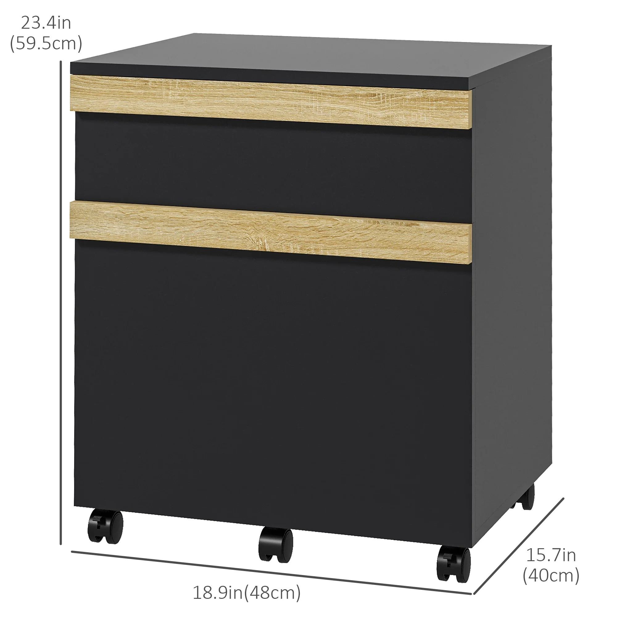 Vertical Filing Cabinet with 5 Wheels, Mobile Printer Stand with 2 Drawers, Black - Image 5