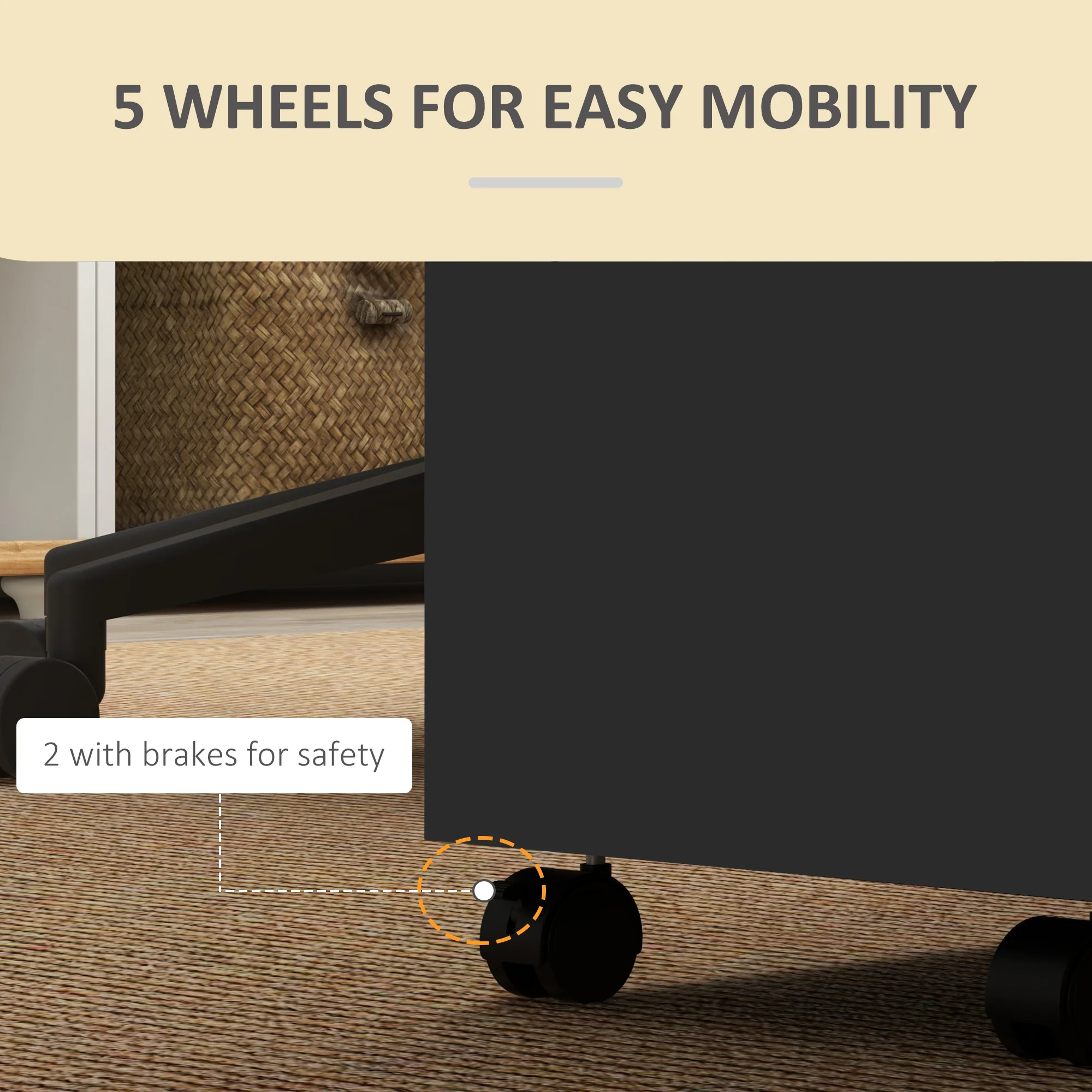Vertical Filing Cabinet with 5 Wheels, Mobile Printer Stand with 2 Drawers, Black - Image 7