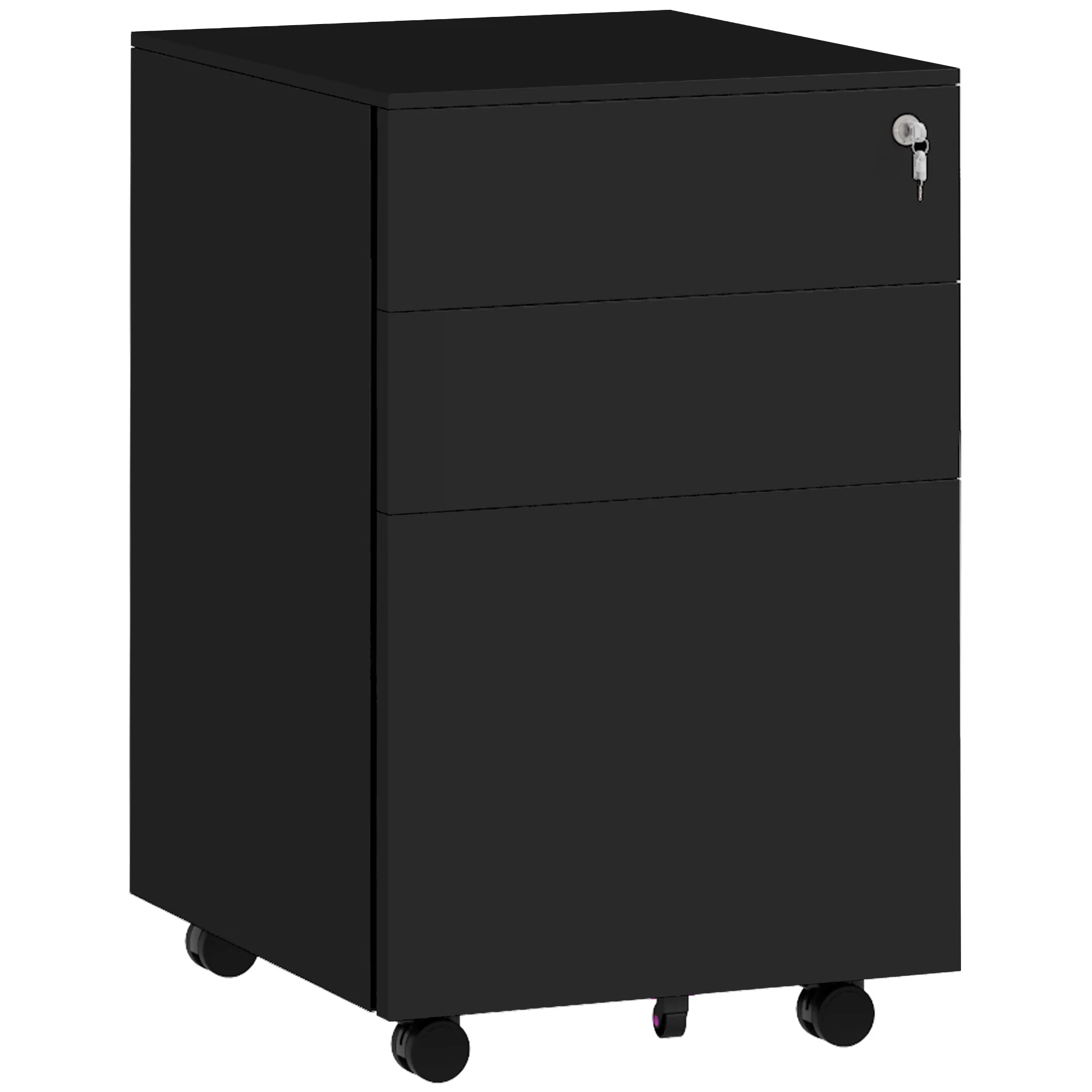 3-Drawer Lockable File Cabinet on Wheels with Adjustable Hanging Bar for A4, Black