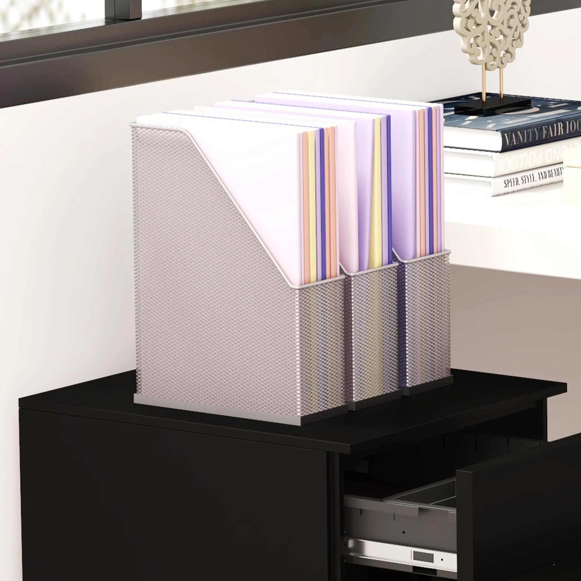 3-Drawer Lockable File Cabinet on Wheels with Adjustable Hanging Bar for A4, Black - Image 11